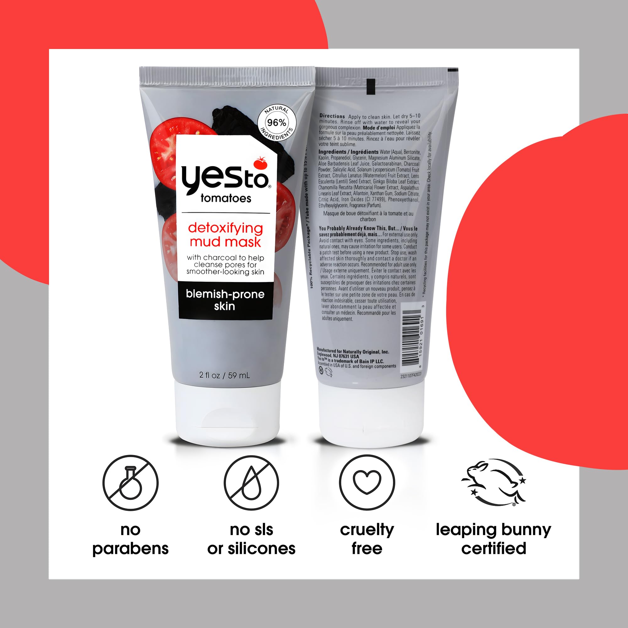 Foto 4 pulgar | Mascarilla De Barro Yes To Tomatoes Clear Skin, Carbón Desintoxicante, 60 Ml - Venta Internacional.