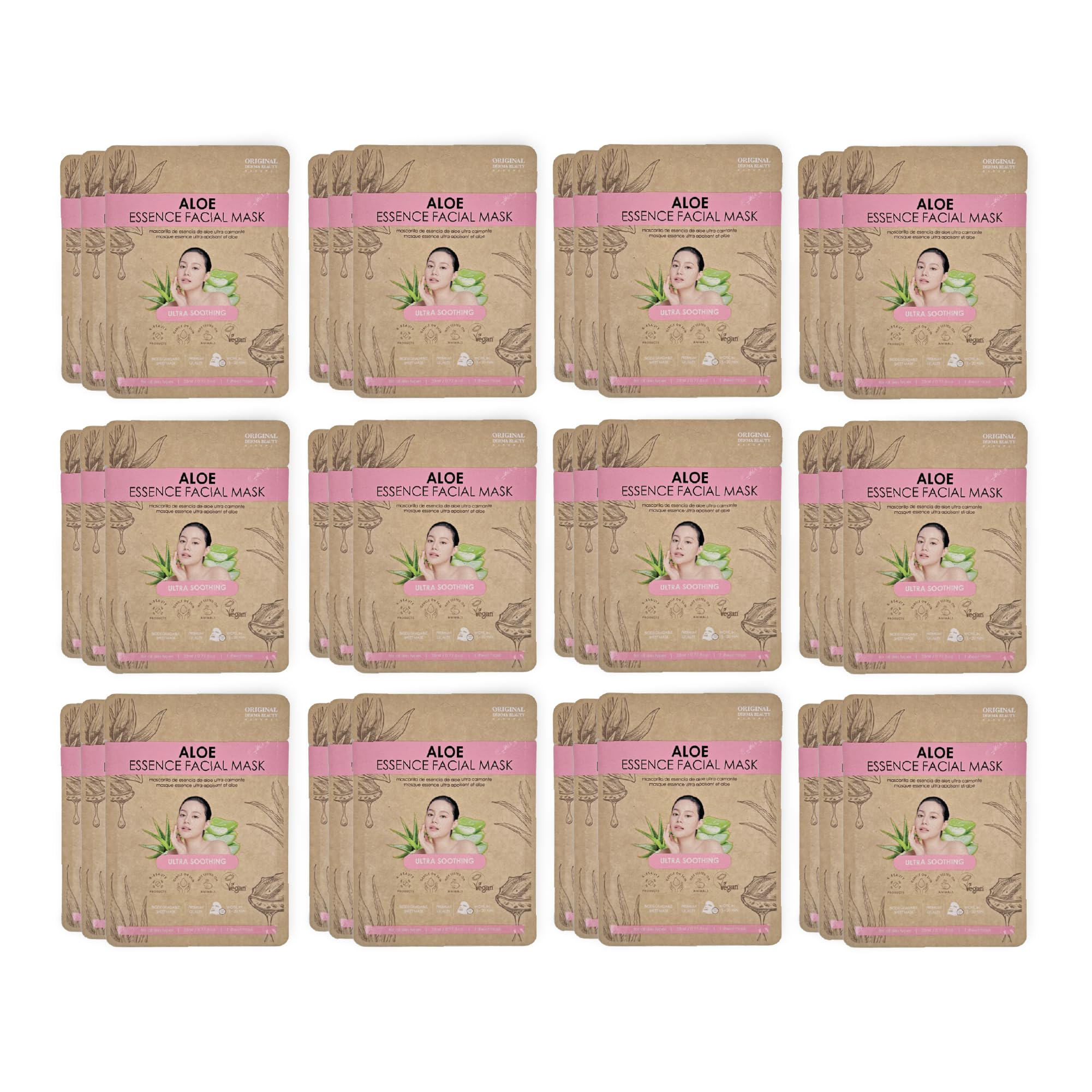 Máscaras Faciales Original Derma Beauty 36 Pk Vegan Skincare Aloe - Venta Internacional.