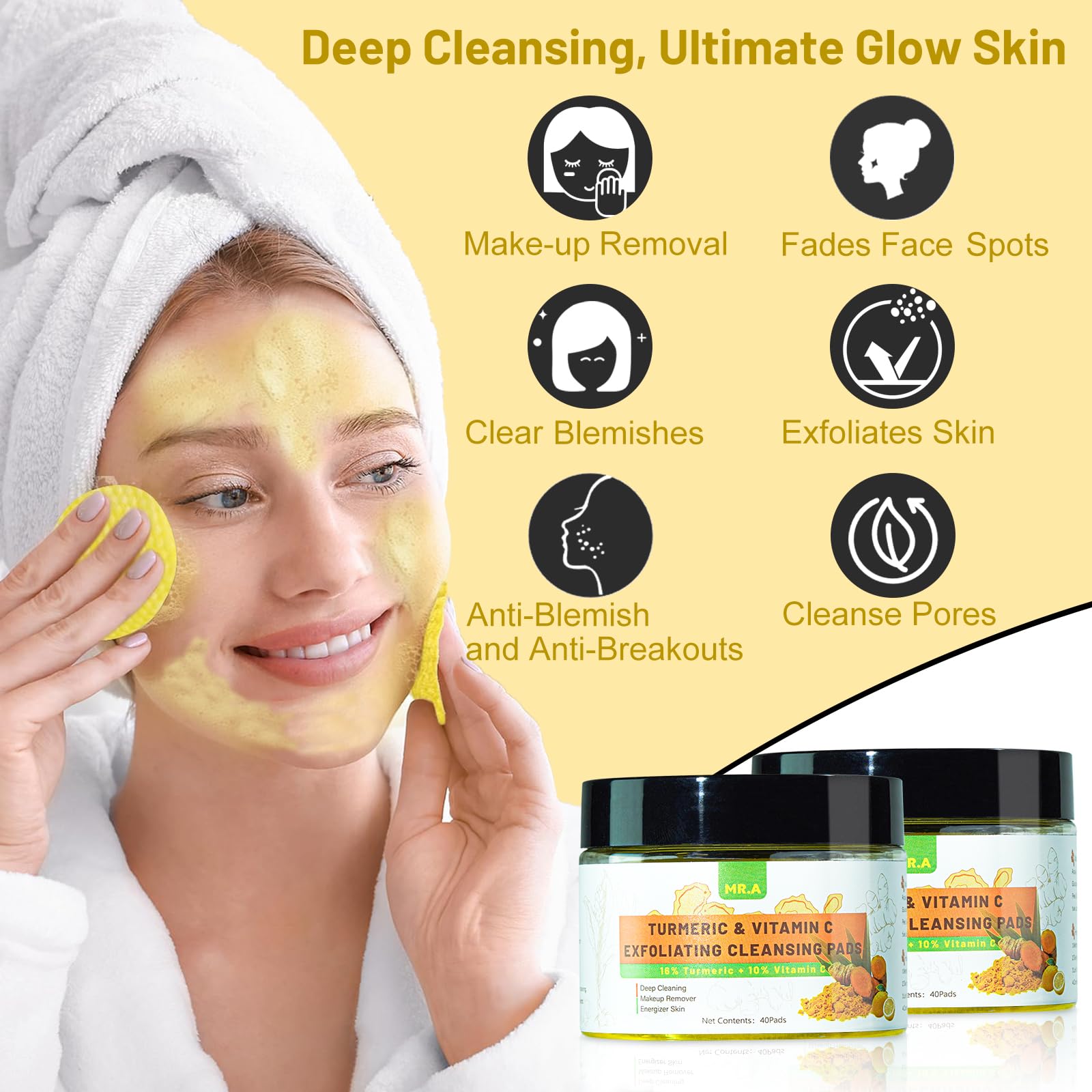 Foto 3 | Almohadillas Limpiadoras Mr.a Turmeric Para Rostro Con Aceite Facial De Cúrcuma - Venta Internacional.