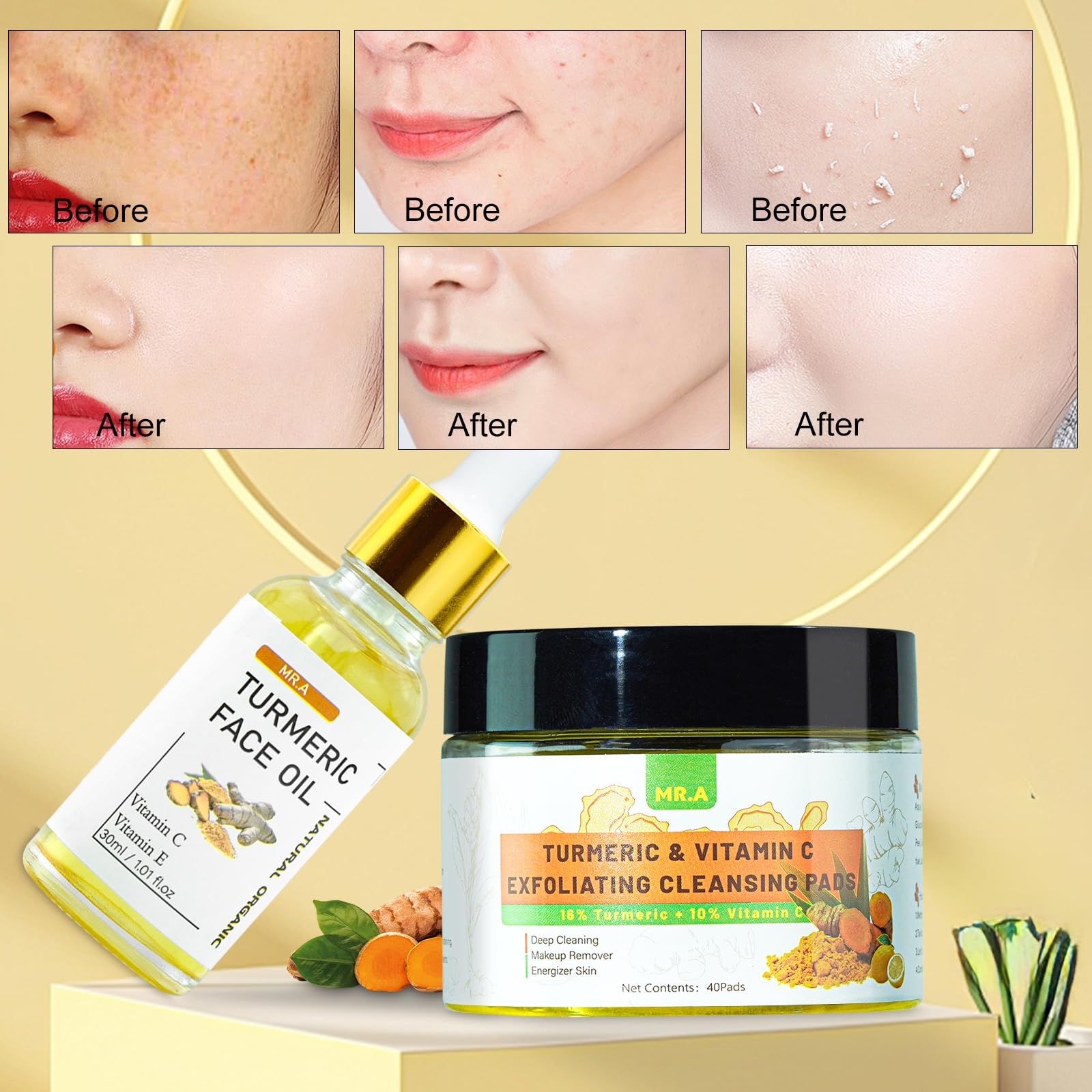 Foto 7 | Almohadillas Limpiadoras Mr.a Turmeric Para Rostro Con Aceite Facial De Cúrcuma - Venta Internacional.