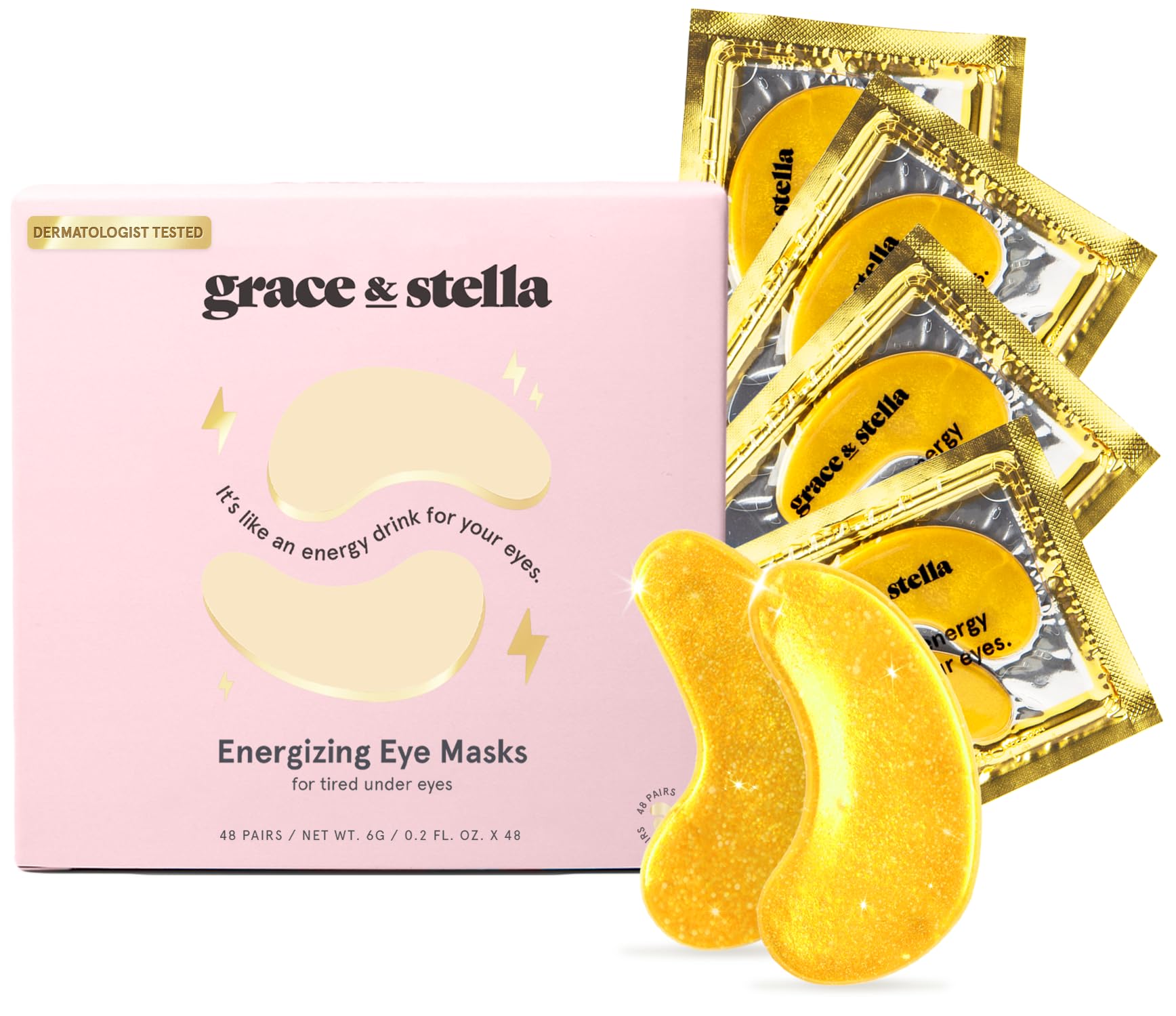 Máscara Para Debajo De Los Ojos Grace & Stella Gold, 48 Pares, Gel Vegano - Venta Internacional.