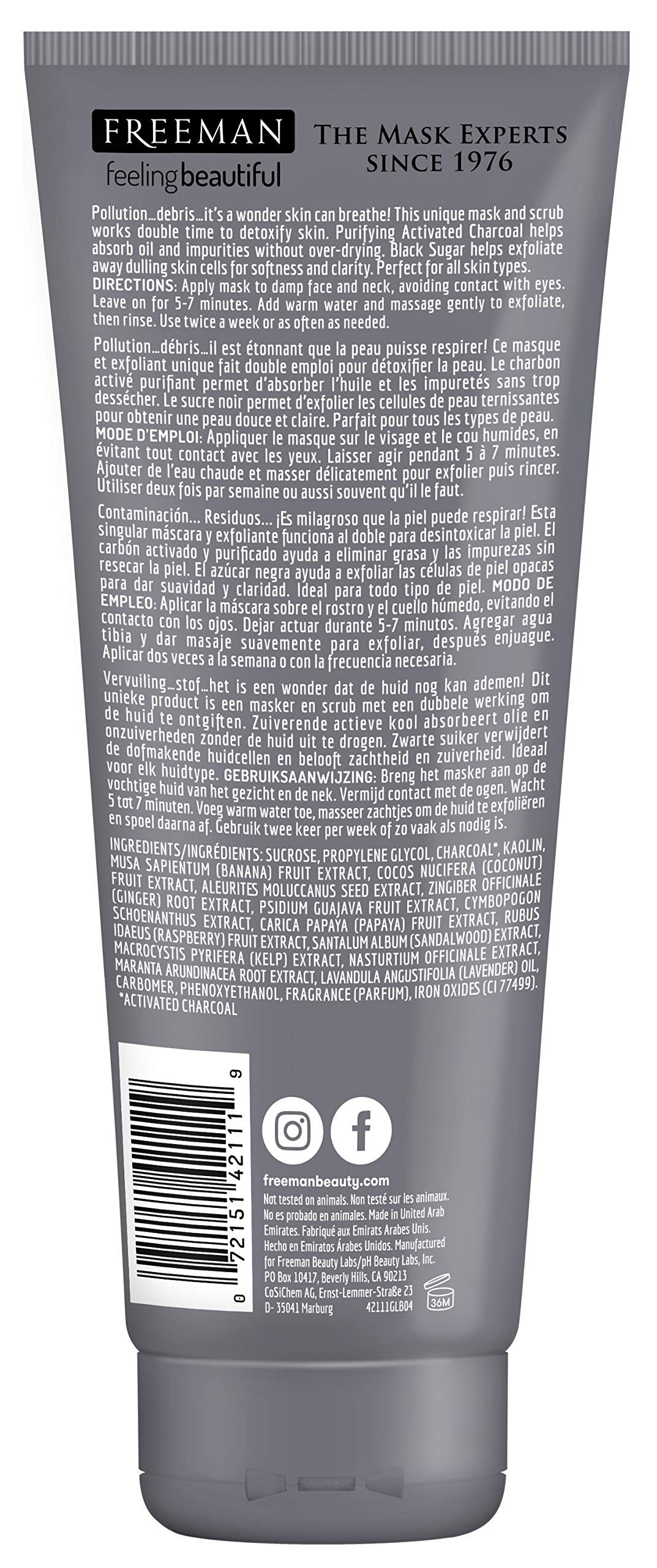 Foto 3 pulgar | Mascarilla y Exfoliante Gel Freeman Feeling Beautiful Charcoal 180 Ml - Venta Internacional