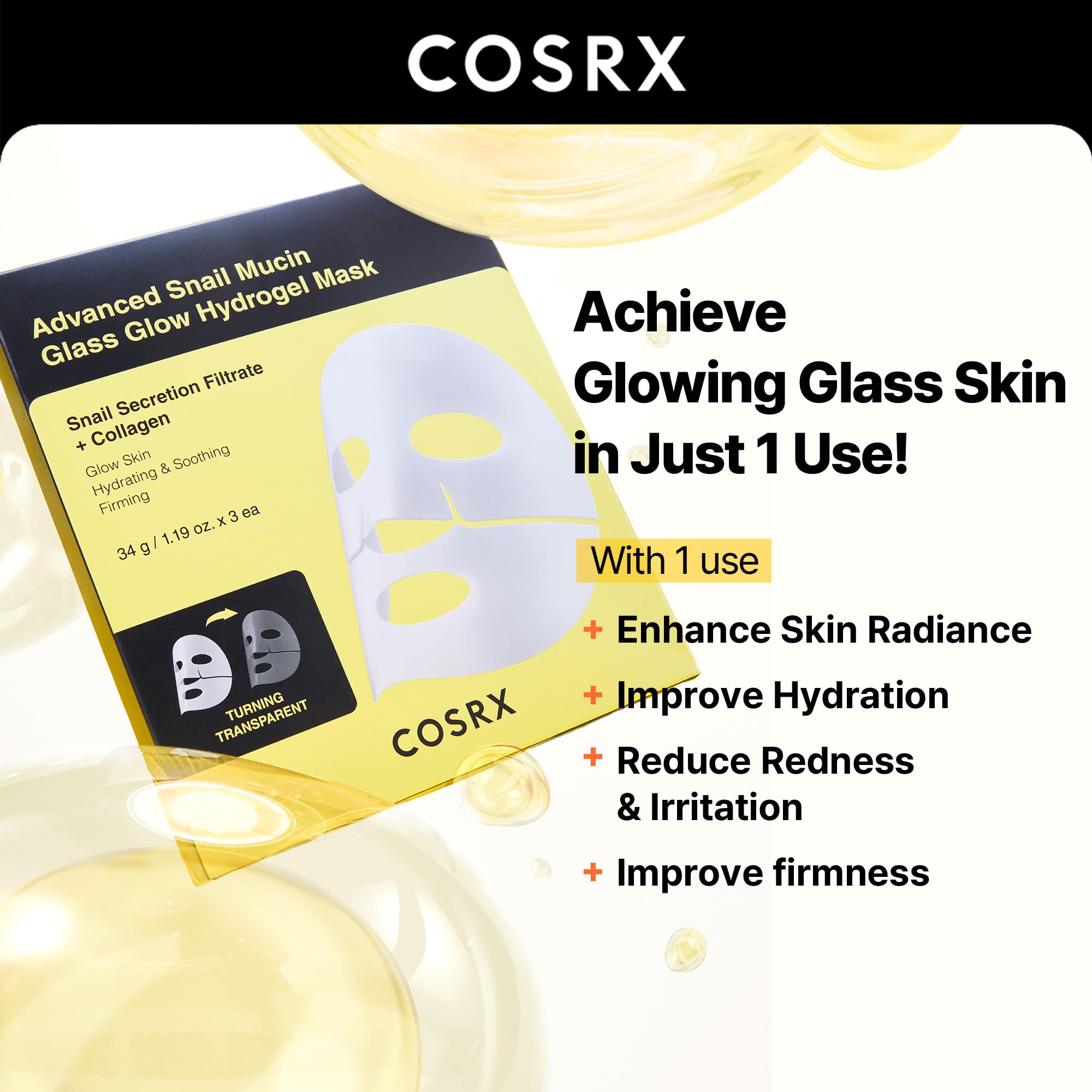 Foto 4 pulgar | Máscaras Faciales Cosrx Advanced Snail Mucin Glass Glow X3 - Venta Internacional.