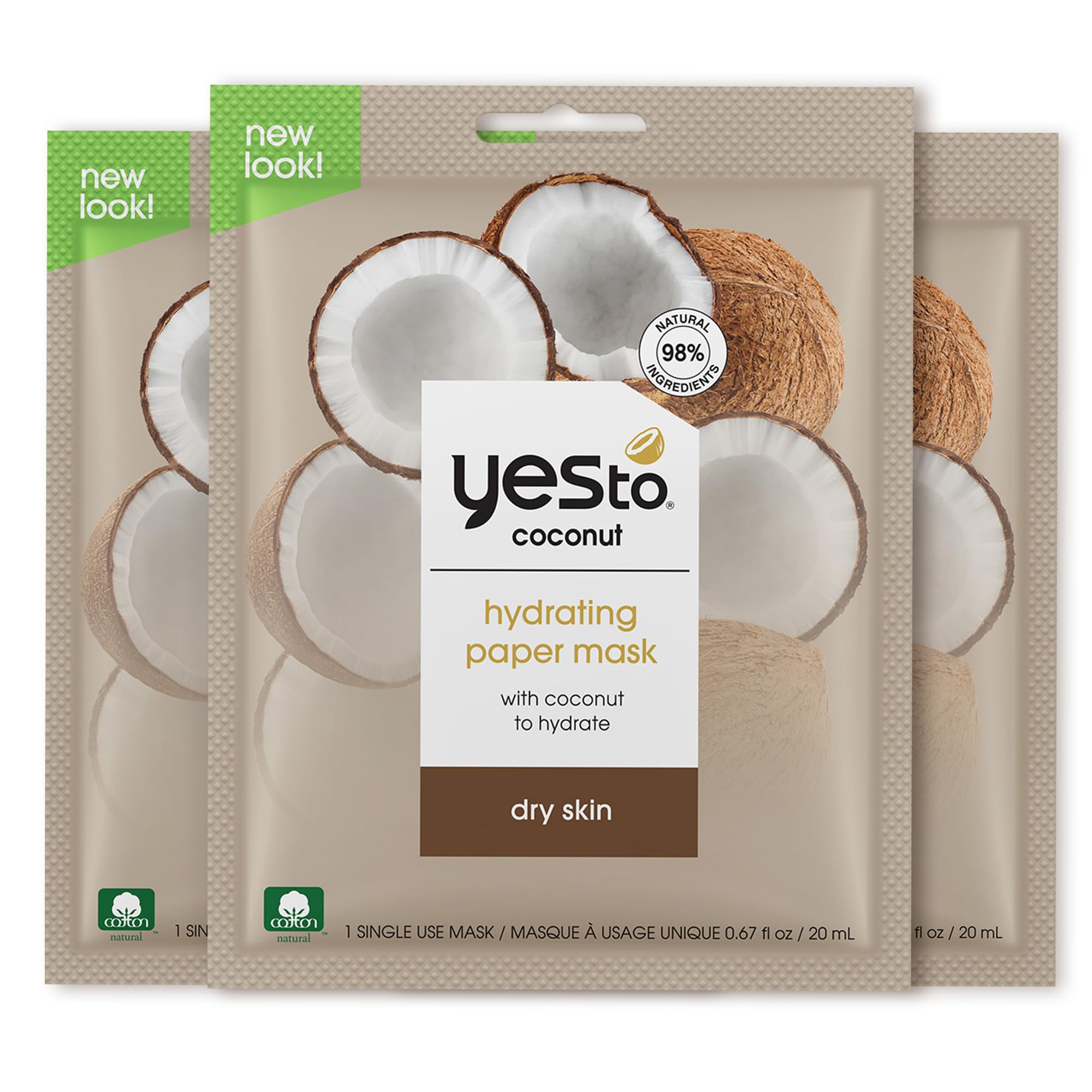 Máscara De Papel Hidratante Yes To Coconut Para Piel Seca, Paquete De 3 - Venta Internacional.