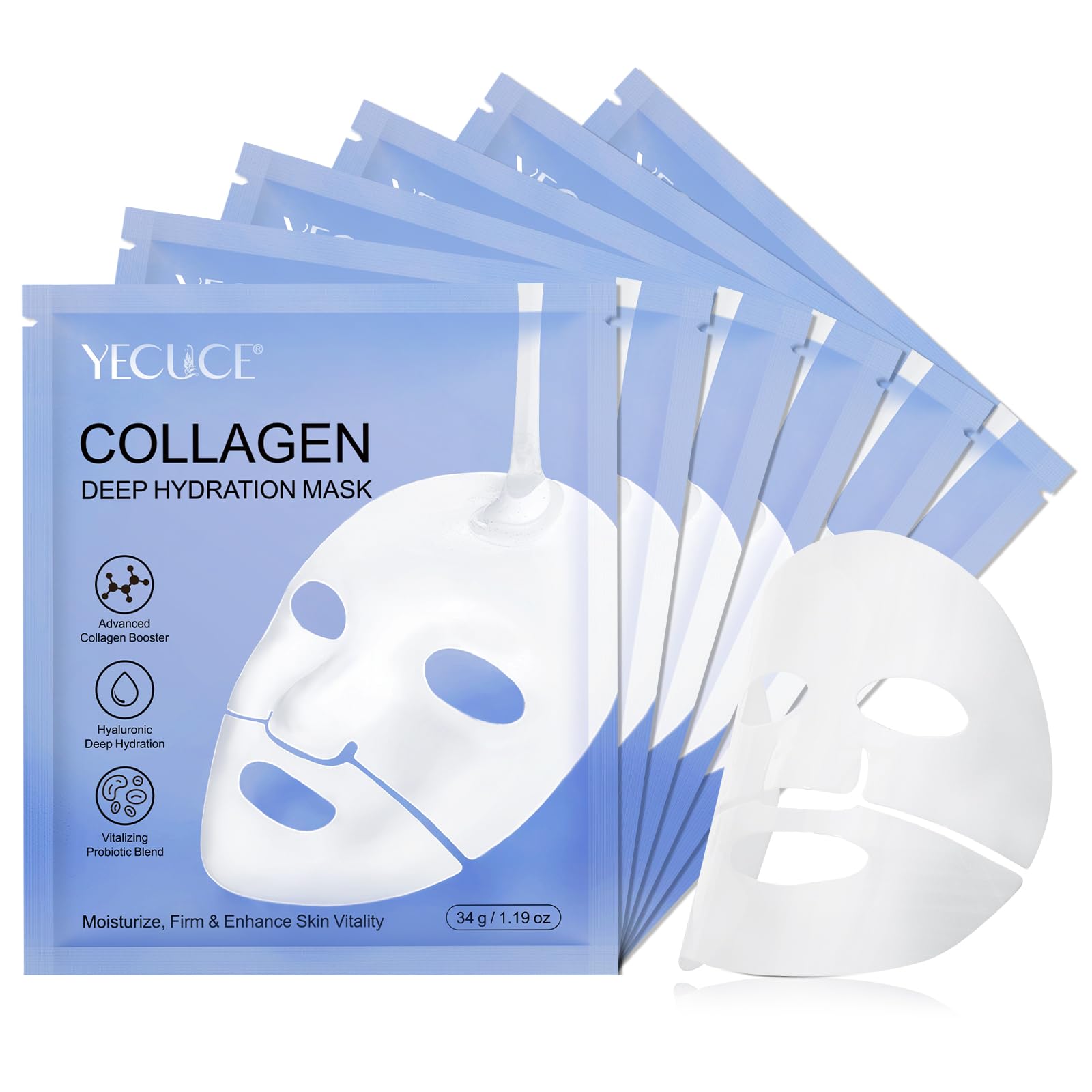 Mascarilla Facial De Colágeno, Hidratación Profunda, Antiarrugas, 6 Unidades - Venta Internacional.