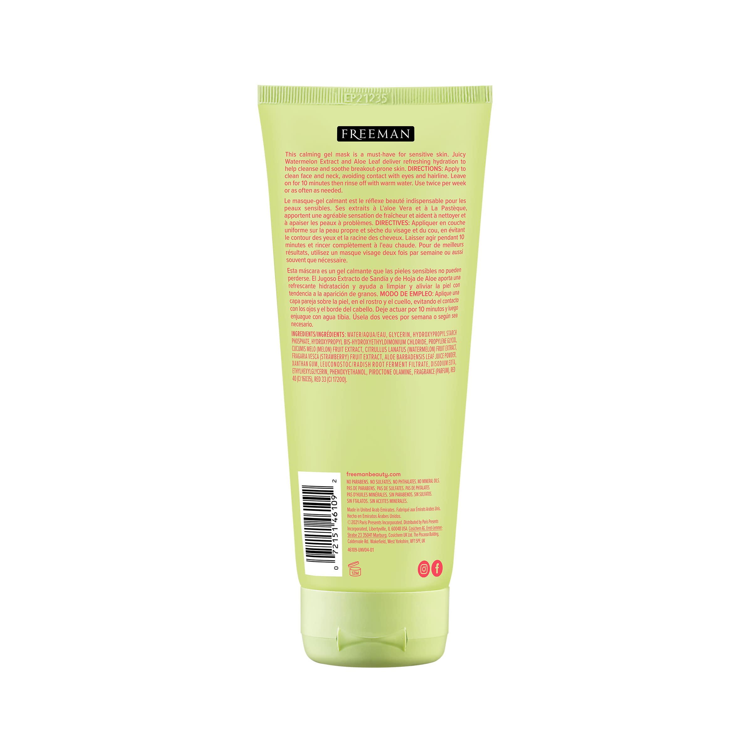 Foto 8 pulgar | Mascarilla Facial Freeman, Gel Calmante De Sandía Y Aloe, 180 Ml - Venta Internacional.