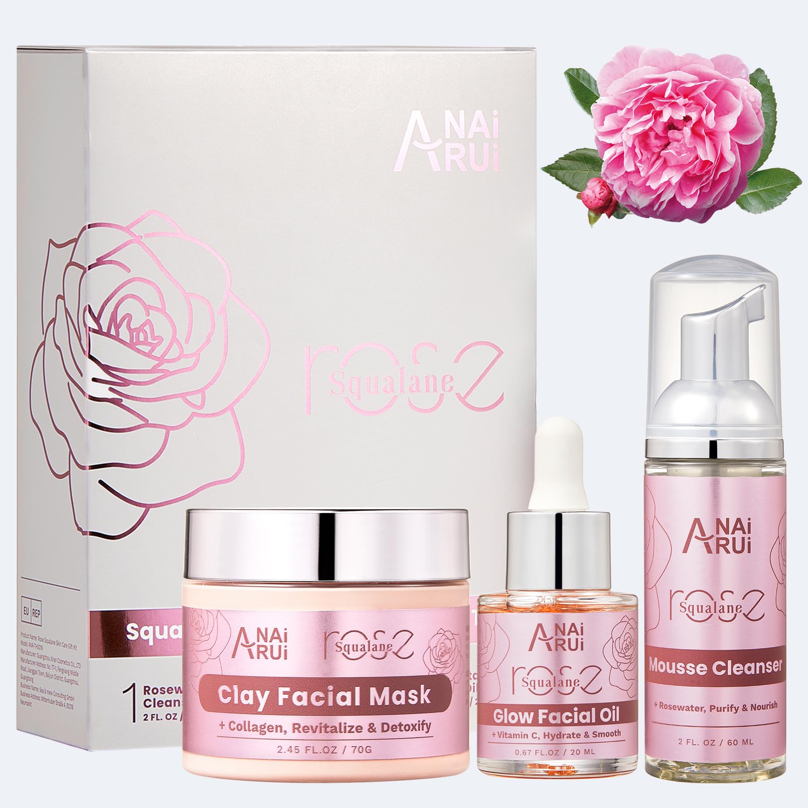 Foto 2 pulgar | Set De Regalo Para El Cuidado De La Piel Anairui Rose Con Limpiador Facial E Hidratante - Venta Internacional.
