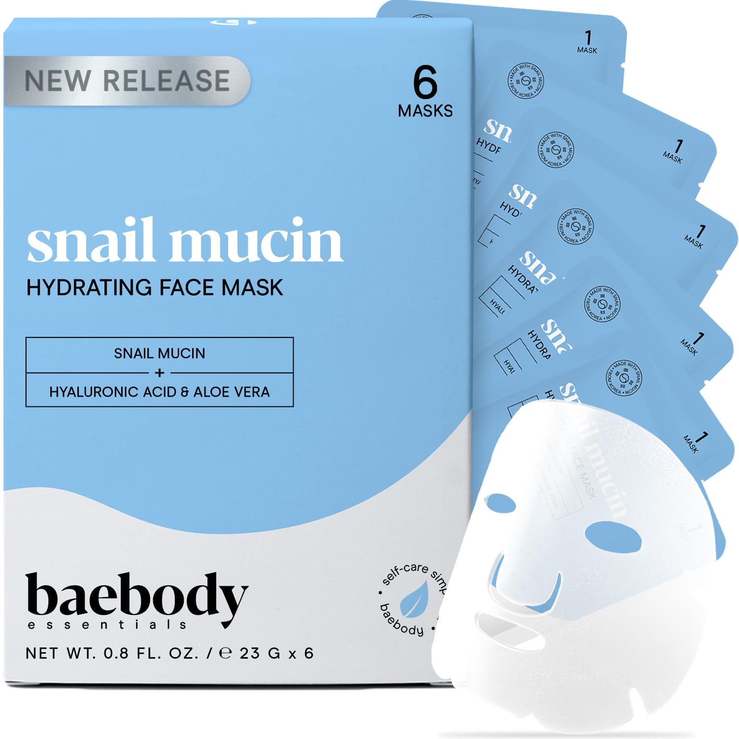Mascarilla Facial Baebody Snail Mucin, Antienvejecimiento, 6 Unidades - Venta Internacional.