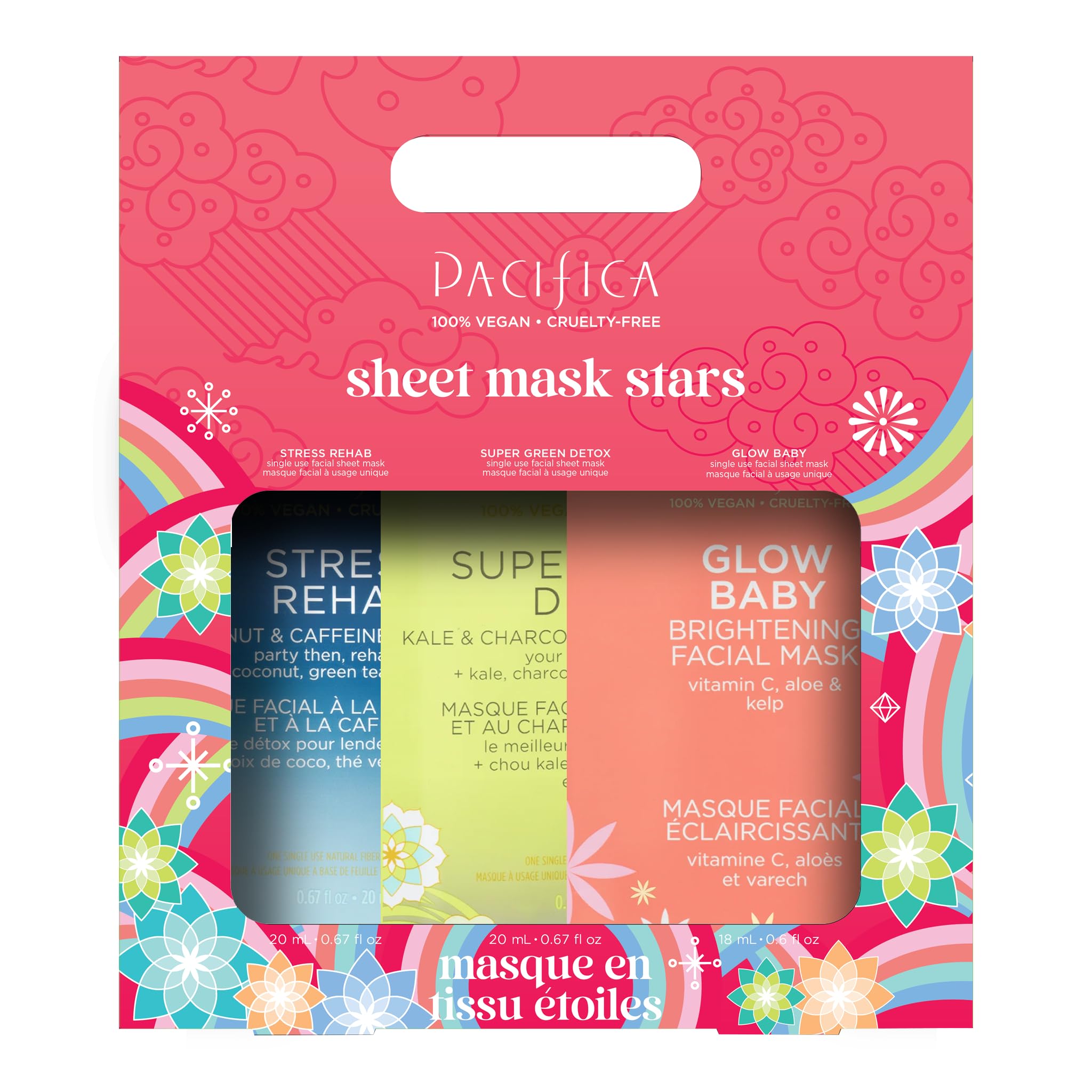 Set De Regalo De Mascarillas Faciales Pacifica Glow Baby, Super Green, Paquete De 3 - Venta Internacional.