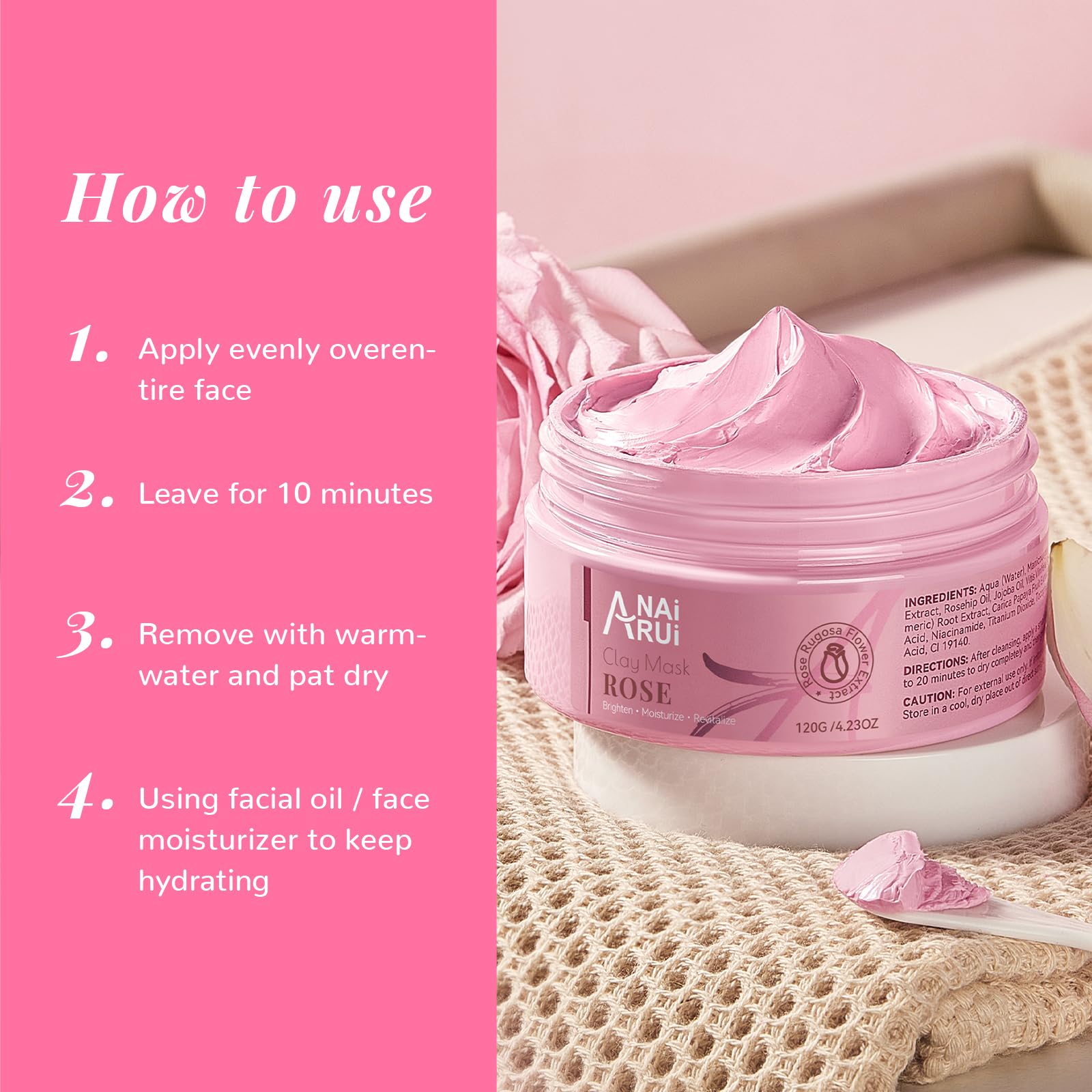Foto 7 pulgar | Mascarilla Facial Anai Rui Rose Con Arcilla Rosa Caolín 125 Ml Con Niacinamida - Venta Internacional.