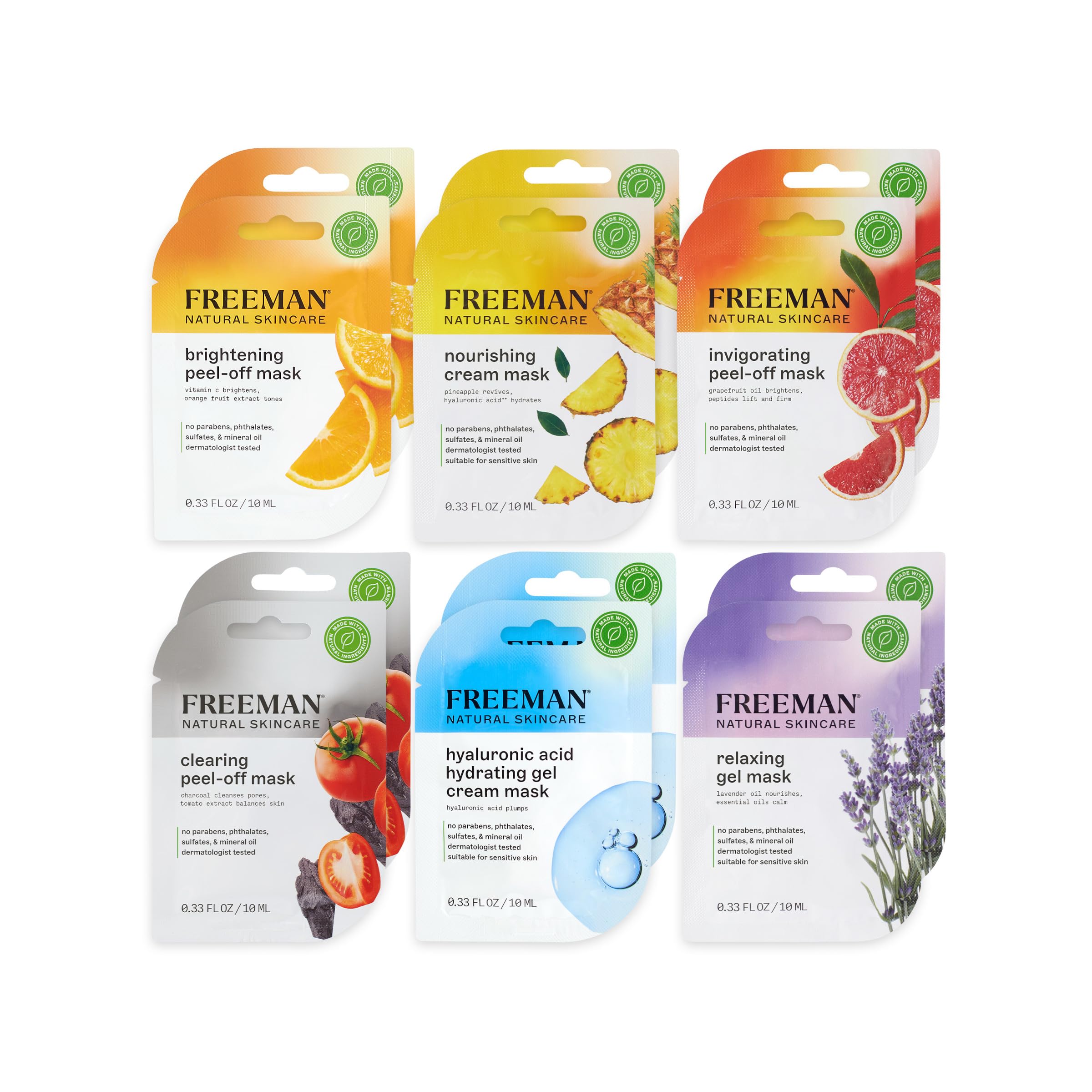 Mascarilla Facial Freeman Naturals Variety Bundle, 12 Unidades, Tamaño Viaje - Venta Internacional.
