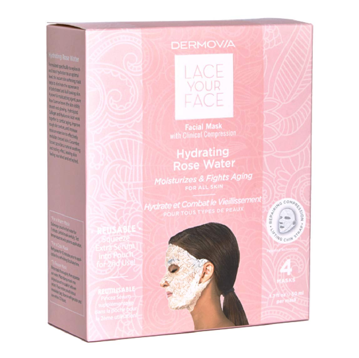 Mascarilla Facial Dermovia Lace Your Face, Reutilizable, Paquete De 4 - Venta Internacional.