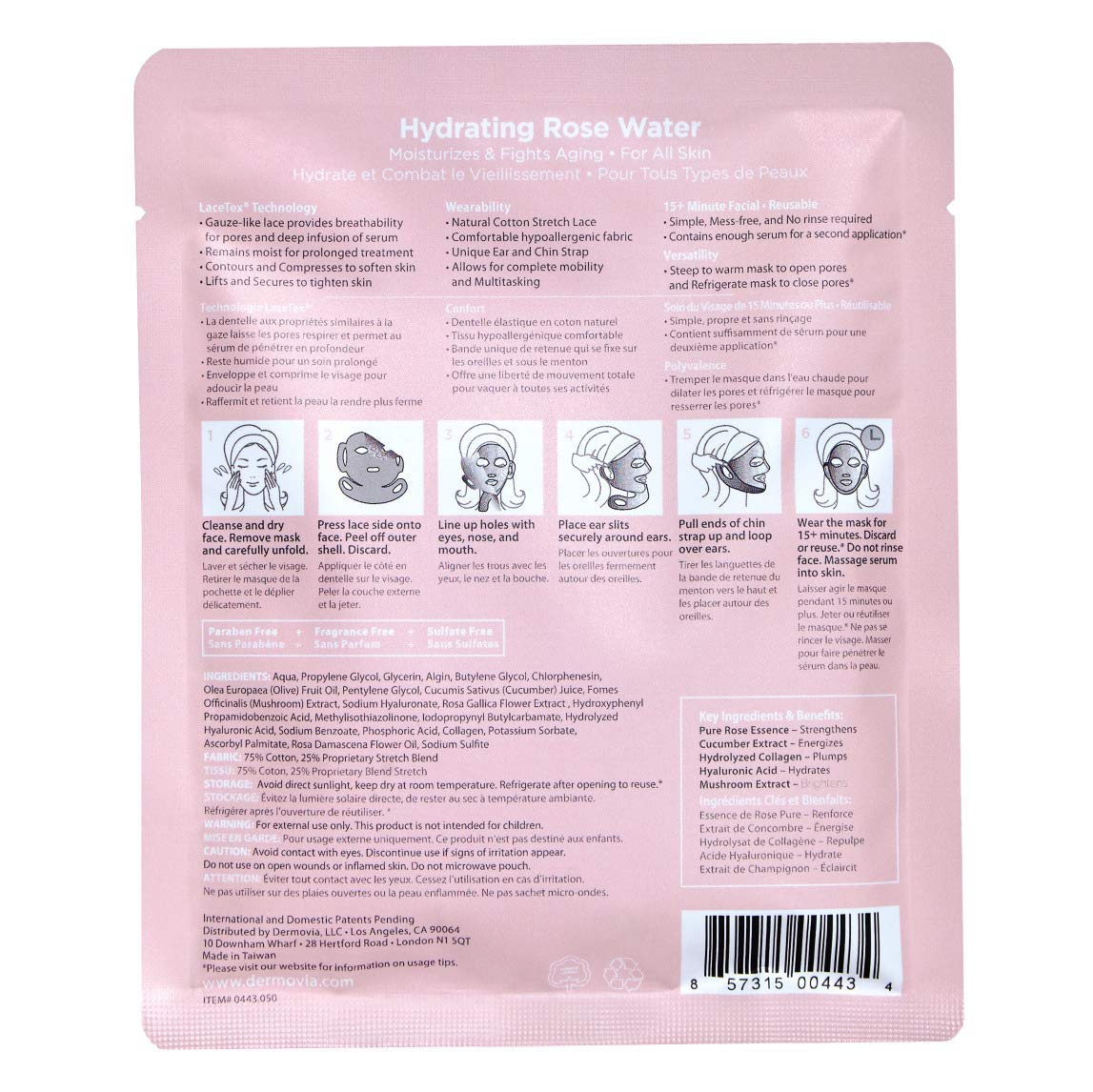 Foto 3 pulgar | Mascarilla Facial Dermovia Lace Your Face, Reutilizable, Paquete De 4 - Venta Internacional.