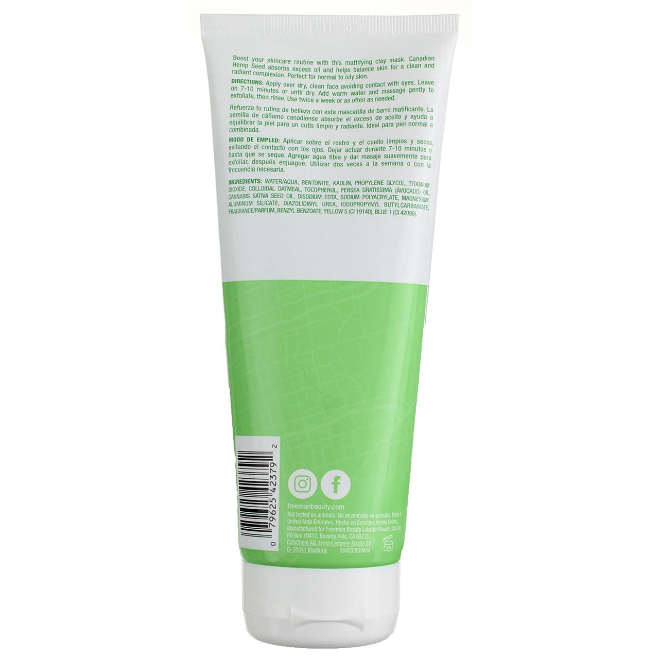 Foto 4 pulgar | Clay Mask Freeman, Aceite De Semillas De Cáñamo Canadiense, 180 Ml - Venta Internacional.