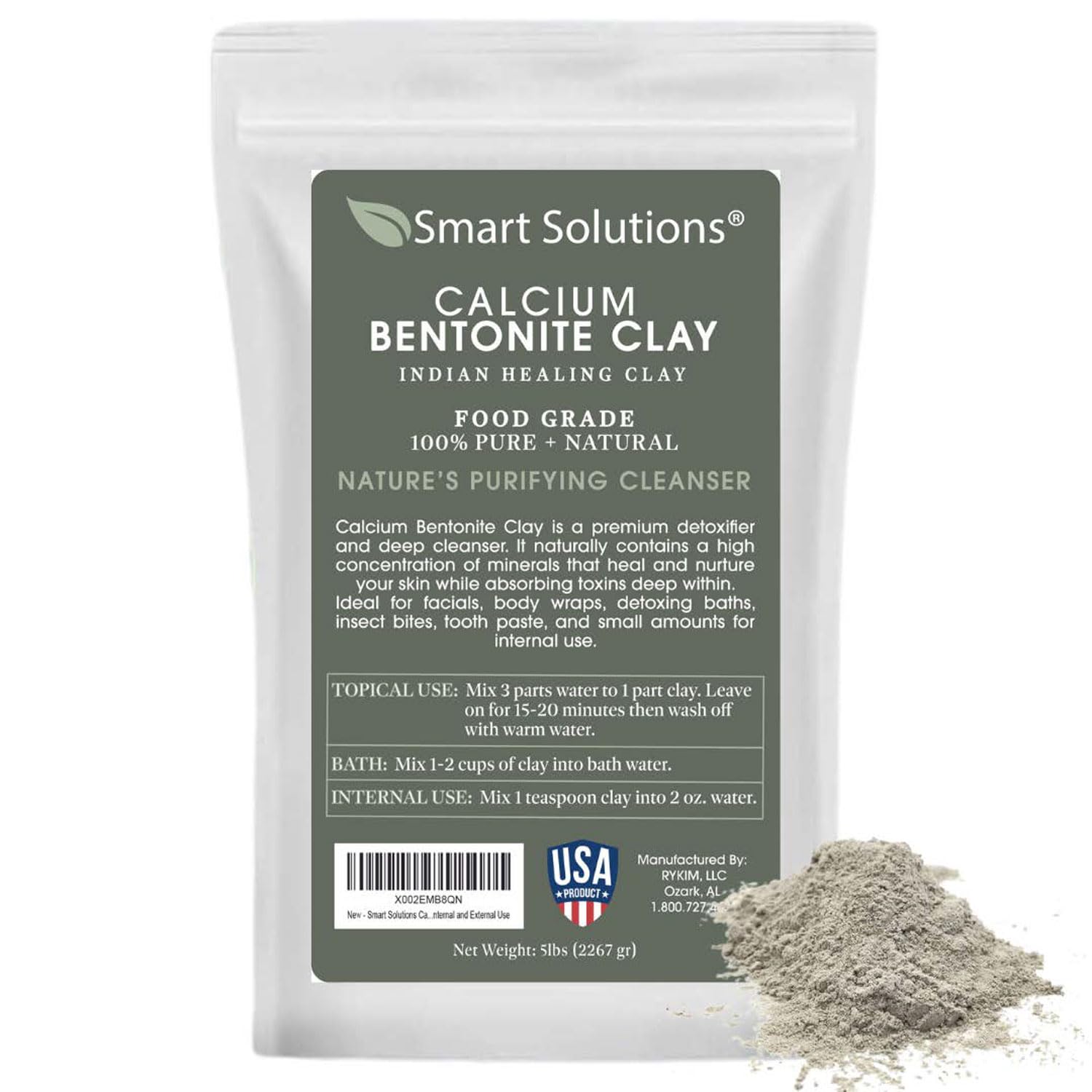 Bentonita Cálcica Clay Smart Solutions, Apta Para Uso Alimentario, 2,27 Kg - Venta Internacional.