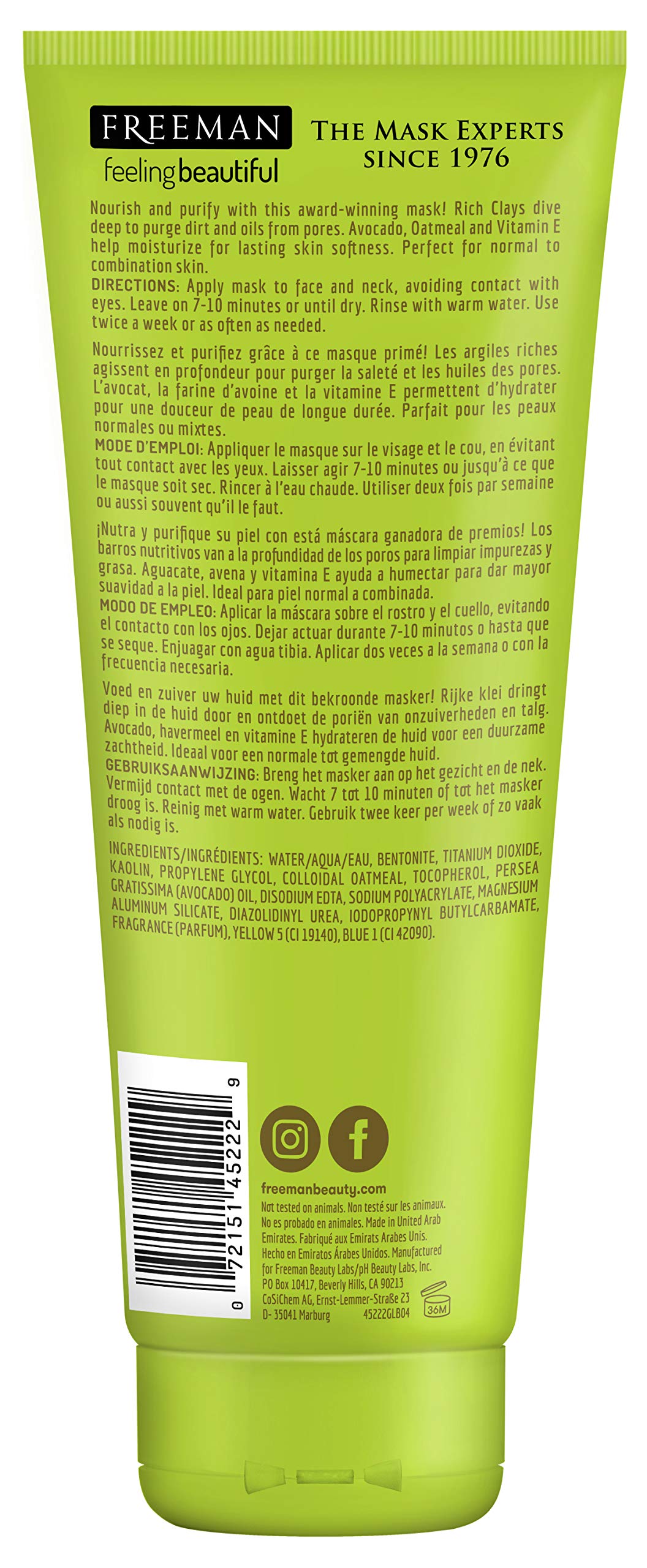 Foto 3 pulgar | Mascarilla Facial De Arcilla Freeman Feeling Beautiful Con Aguacate Y Avena - Venta Internacional.