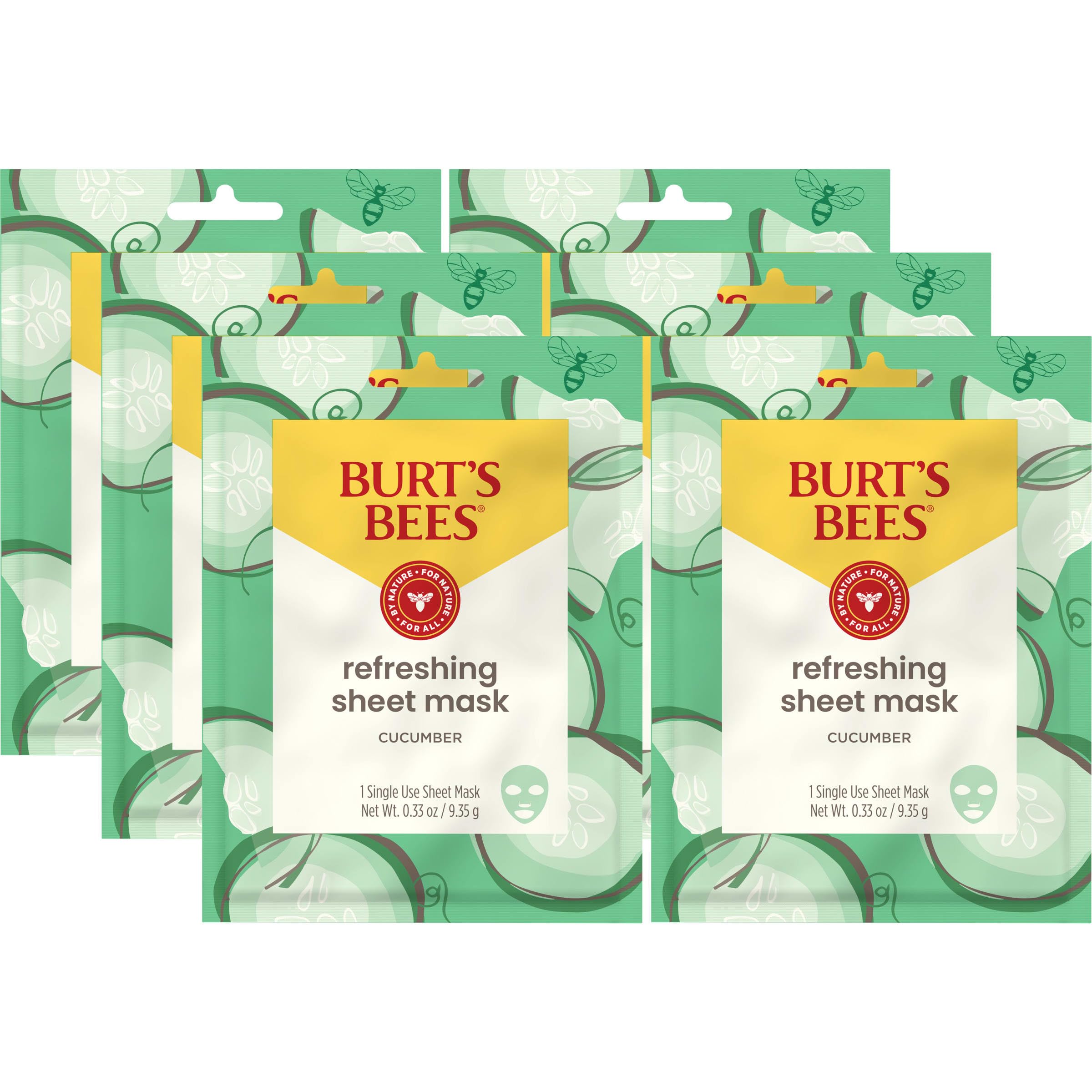 Mascarilla Facial En Láminas Burt's Bees Refreshing Con Pepino, Paquete De 6 - Venta Internacional.