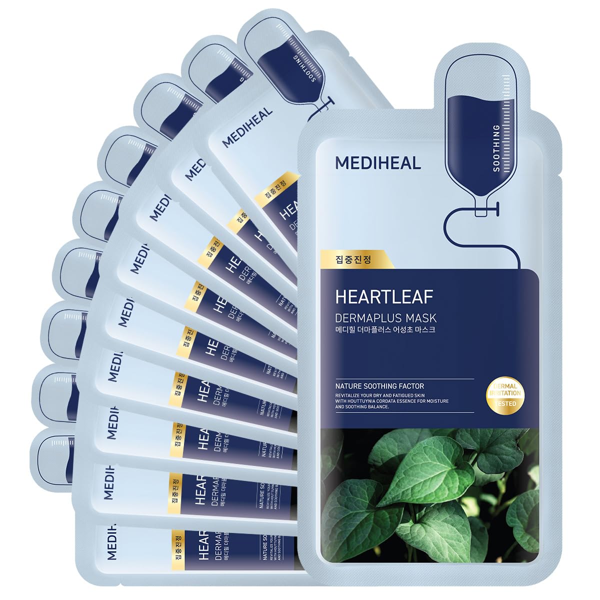Mascarilla Mediheal Dermaplus Heartleaf Vegan, 10 Unidades - Venta Internacional.