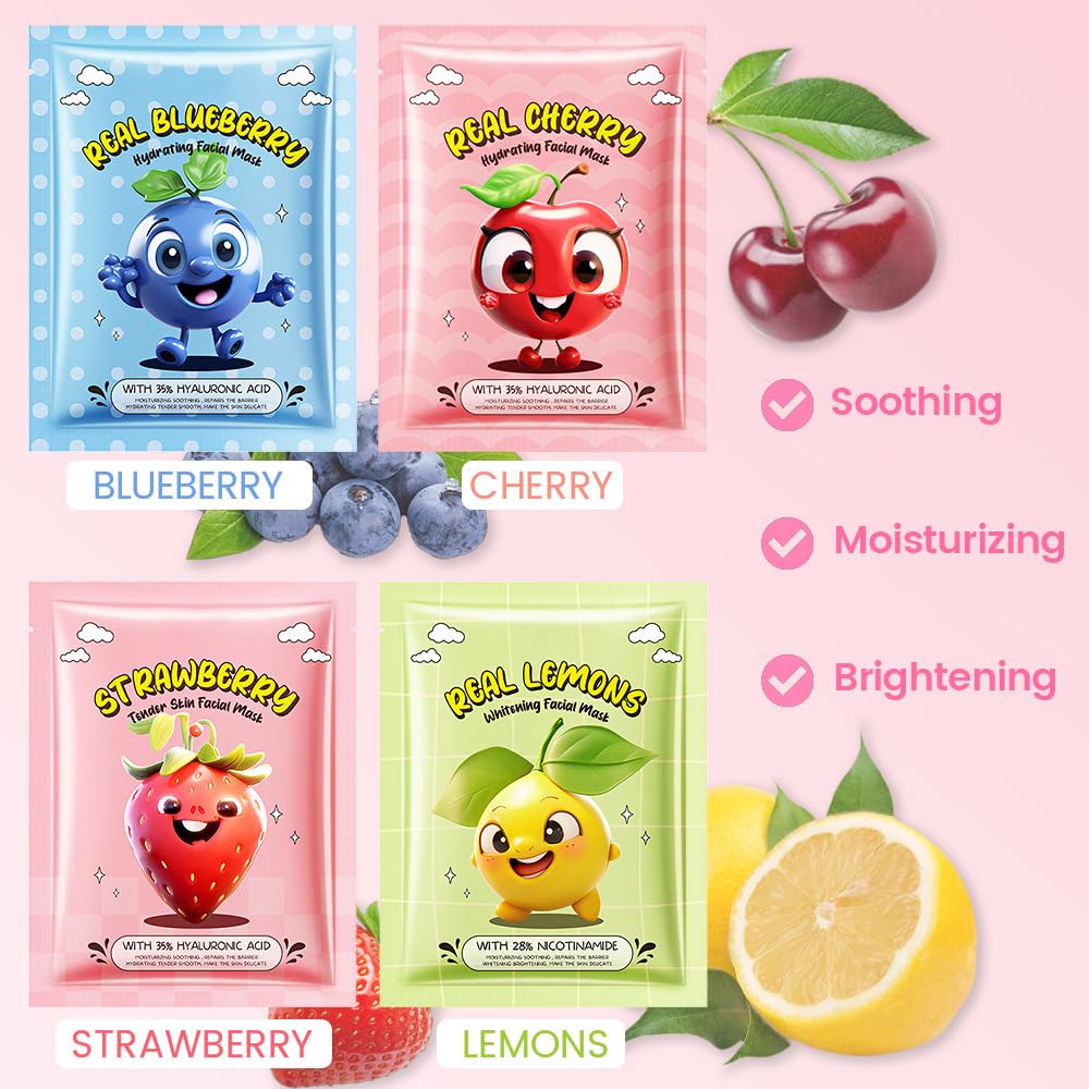 Foto 4 | Mascarillas Faciales, Kit De Cuidado De La Piel Evpct Kaely, Paquete De 12 Unidades Fruit Kids - Venta Internacional.