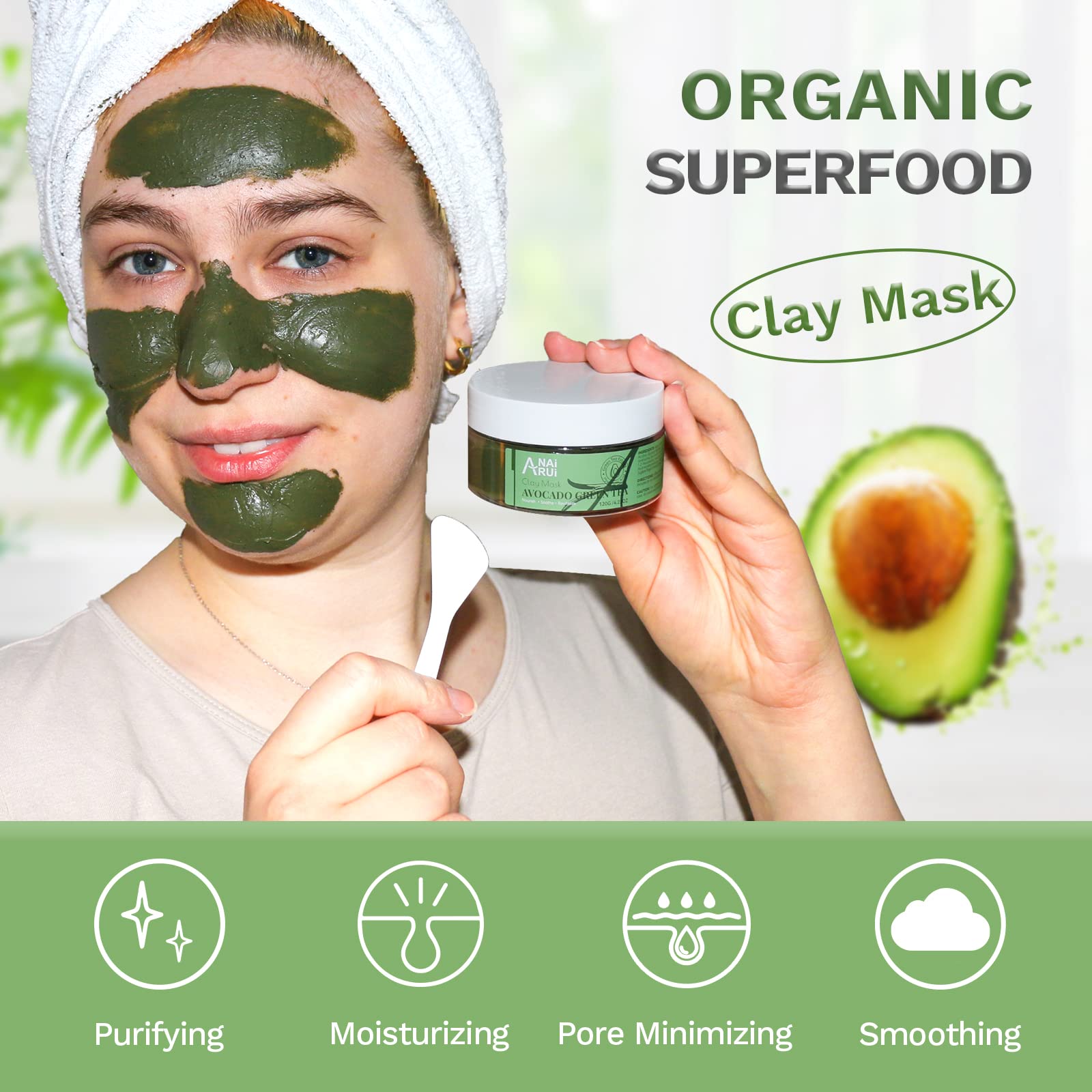 Foto 4 pulgar | Mascarilla Facial Anai Rui Green Tea Con Arcilla De Aguacate 120 G/120 Ml - Venta Internacional.