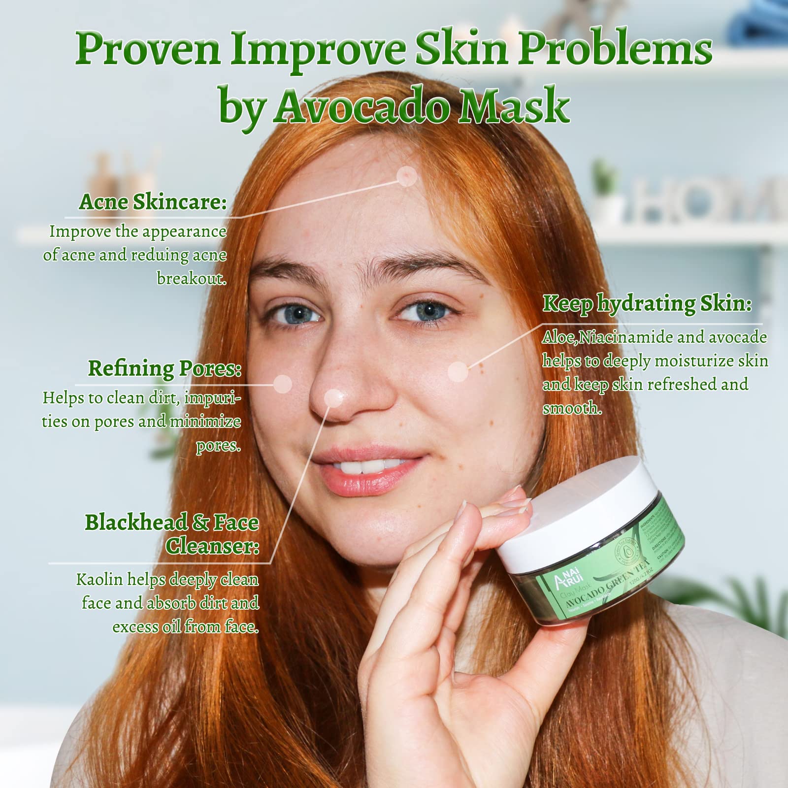 Foto 6 pulgar | Mascarilla Facial Anai Rui Green Tea Con Arcilla De Aguacate 120 G/120 Ml - Venta Internacional.