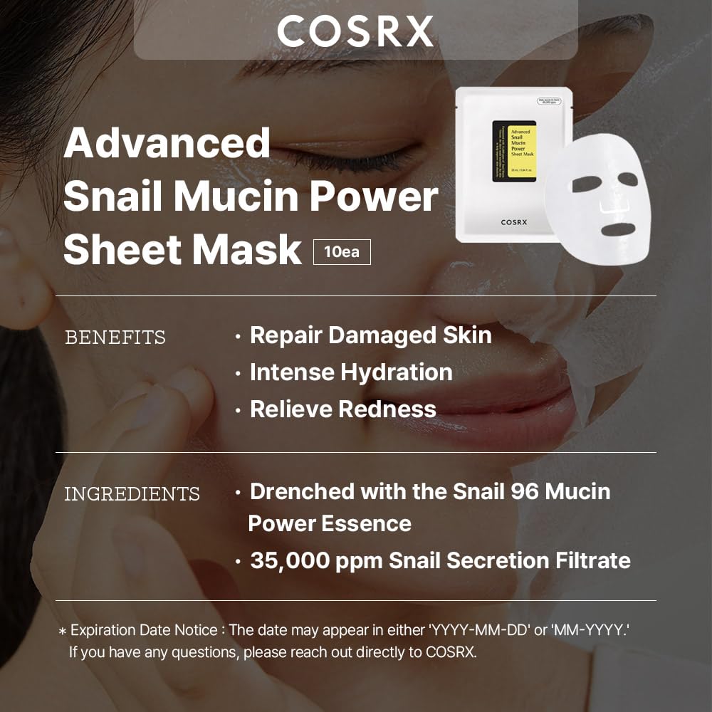 Foto 2 | Mascarilla En Lámina Cosrx Snail Mucin 10ea + Hidrogel Colágeno 3ea - Venta Internacional.