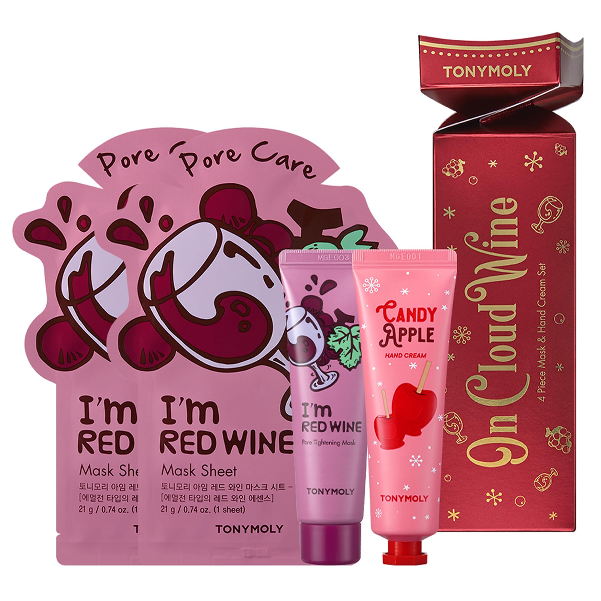 Set De Cuidado De La Piel Tonymoly On Cloud Wine Red Wine Con 2 Láminas De Mascarillas - Venta Internacional.