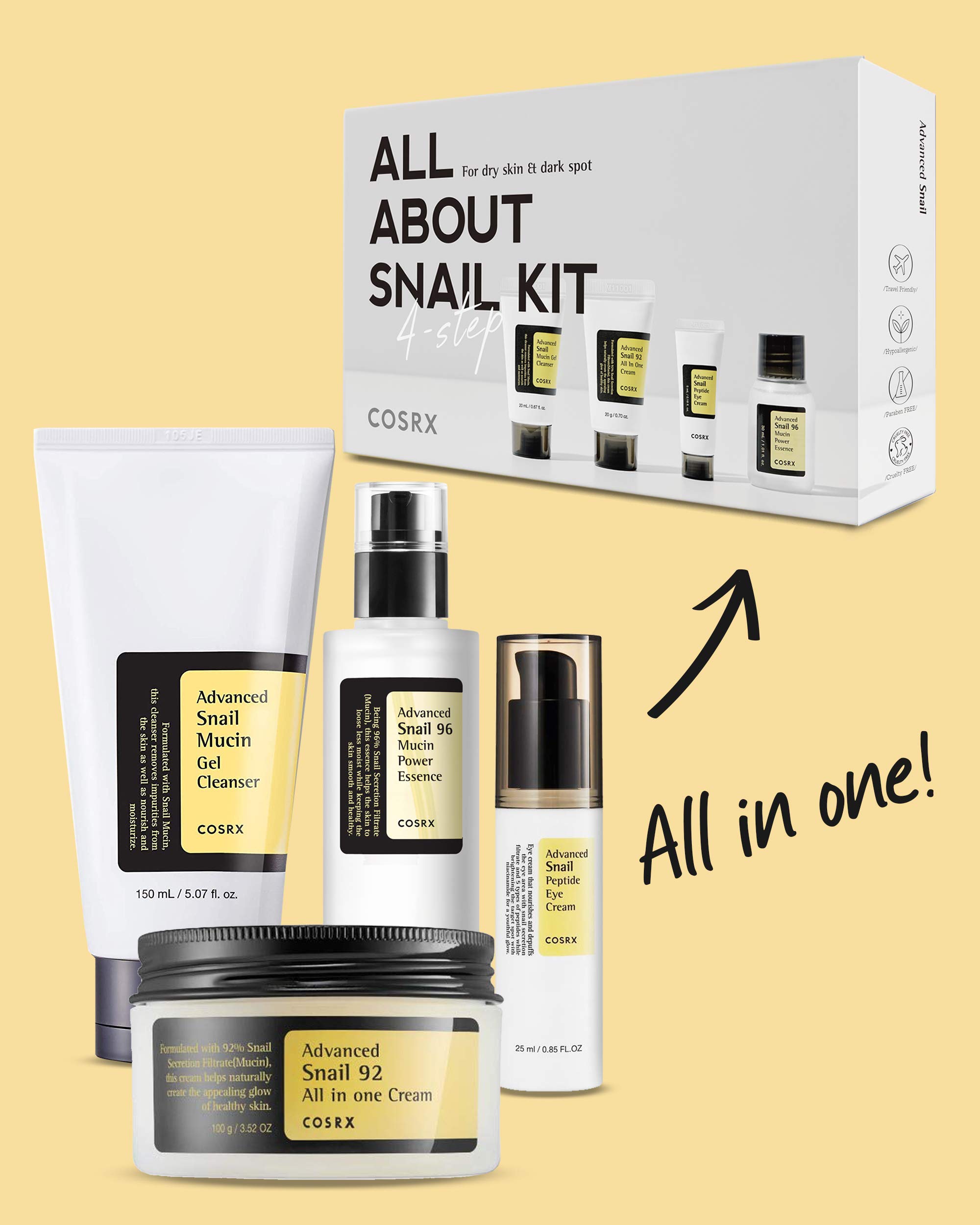 Foto 2 | Set De Cuidado De La Piel Cosrx All About Snail Con Limpiador, Esencia Y Crema - Venta Internacional.
