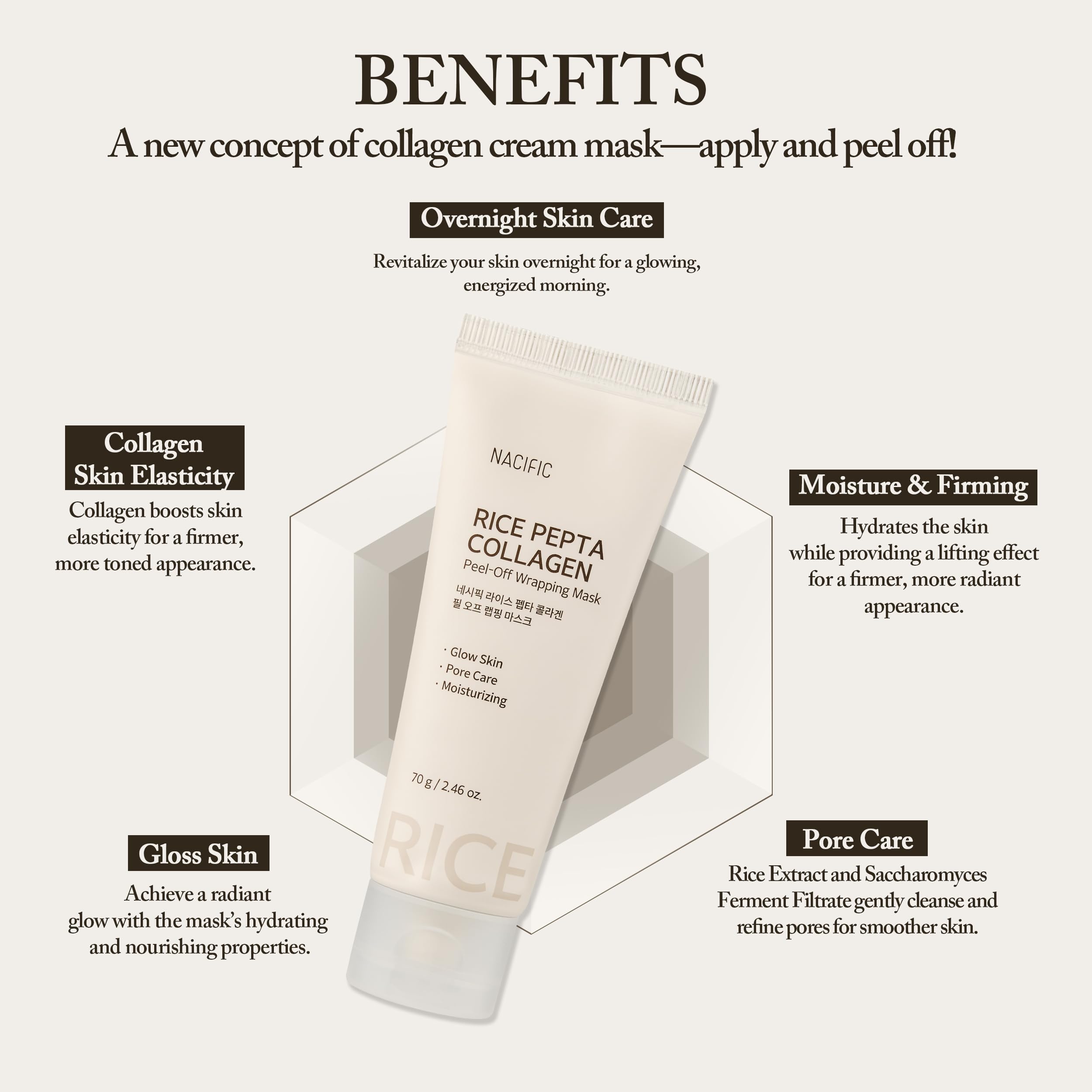 Foto 5 pulgar | Mascarilla Facial Nacific Rice Pepta Collagen 70 G Durante La Noche - Venta Internacional.