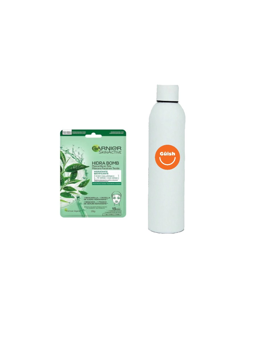 Mascarilla Facial Garnier Hidra Bomb Con De Té Verde  + Termo De Agua Güish