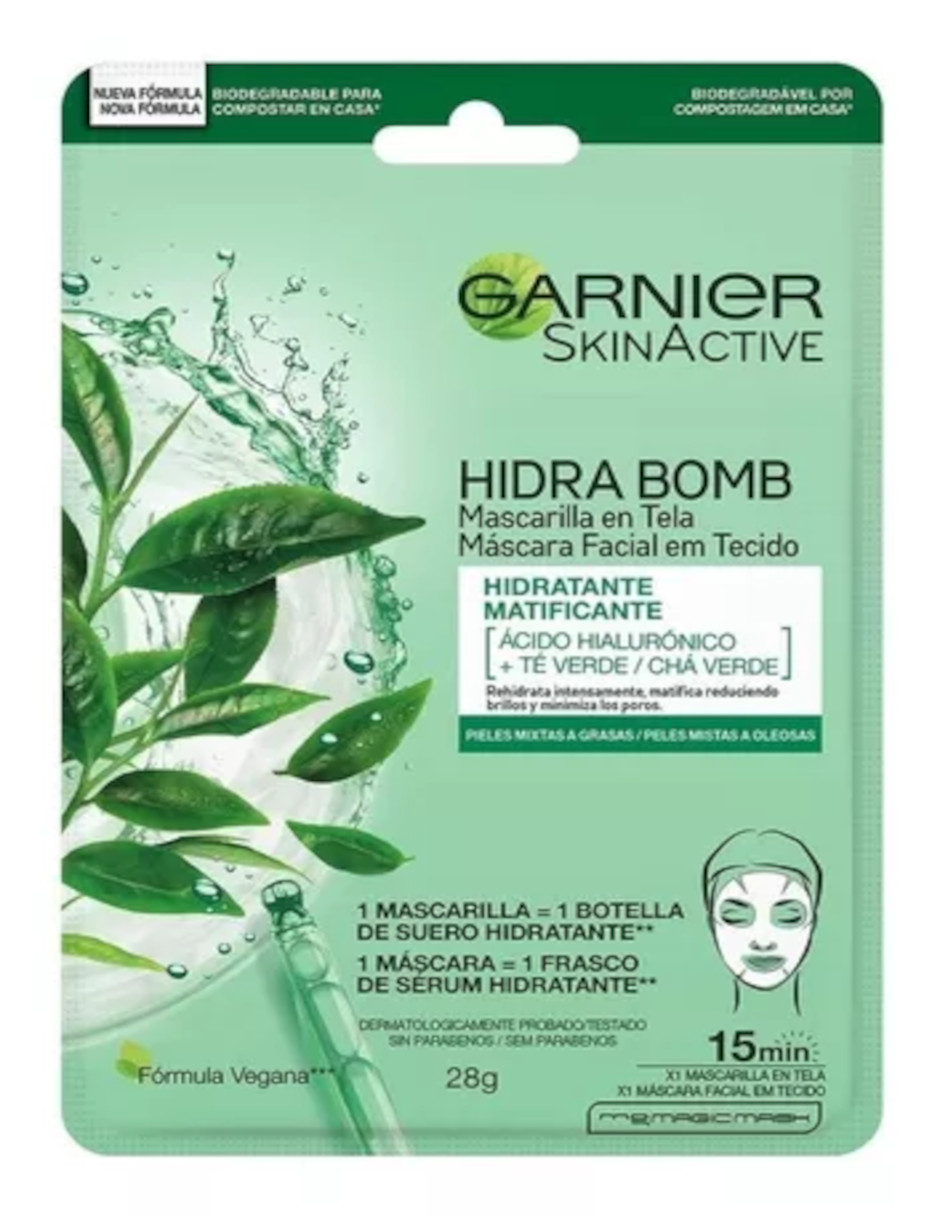 Foto 3 pulgar | Mascarilla Facial Garnier Hidra Bomb Con De Té Verde  + Termo De Agua Güish