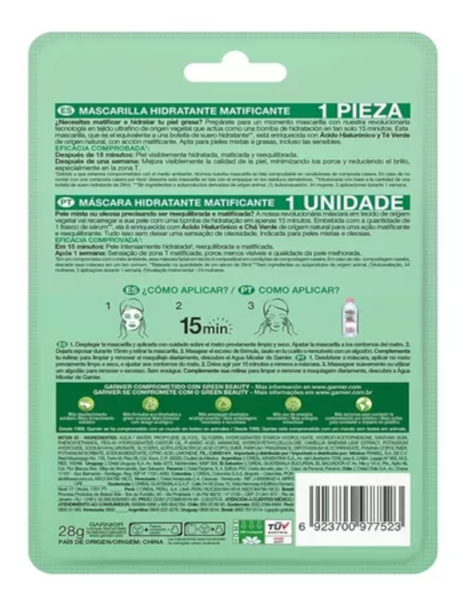 Foto 4 pulgar | Mascarilla Facial Garnier Hidra Bomb Con De Té Verde  + Termo De Agua Güish