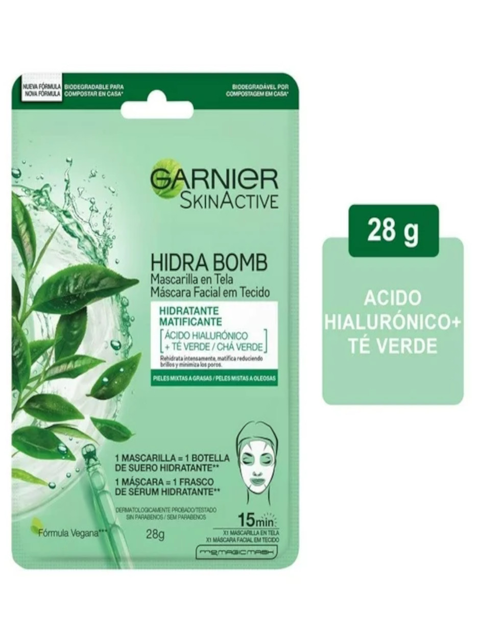 Foto 5 pulgar | Mascarilla Facial Garnier Hidra Bomb Con De Té Verde  + Termo De Agua Güish