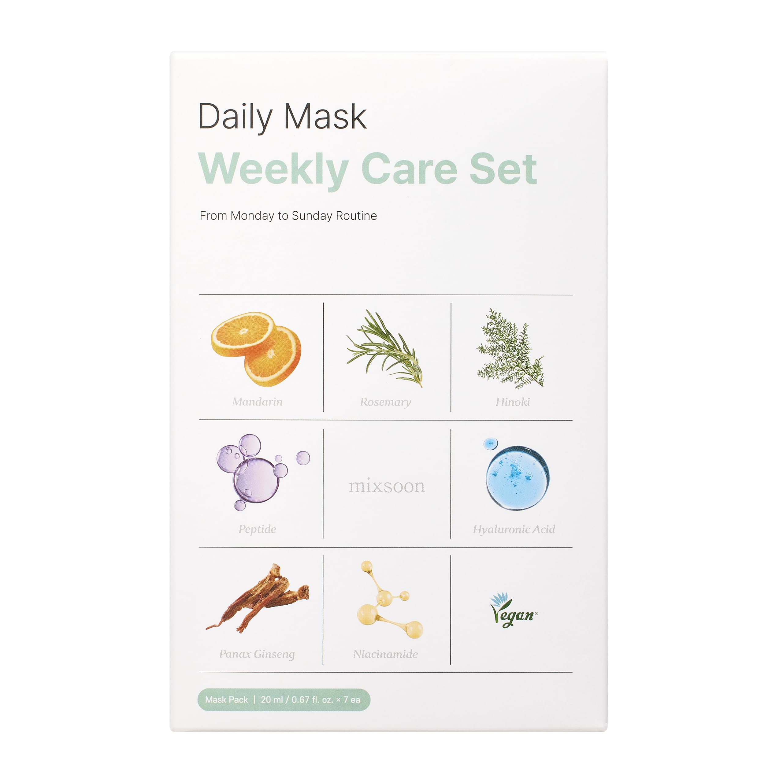 Foto 2 pulgar | Set De Cuidado Semanal Sheet Mask Mixsoon Daily Mask, 1 Paquete De 7 Unidades - Venta Internacional.