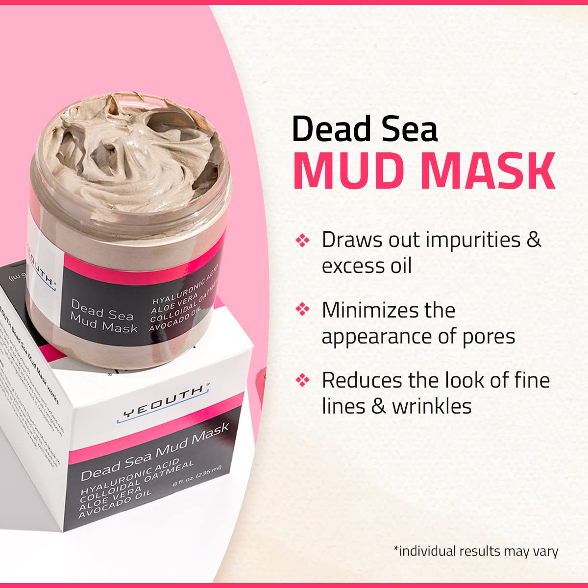 Foto 3 | Mascarilla De Barro Yeouth Dead Sea Con Ácido Hialurónico Y Aceite De Aguacate 240 Ml - Venta Internacional.