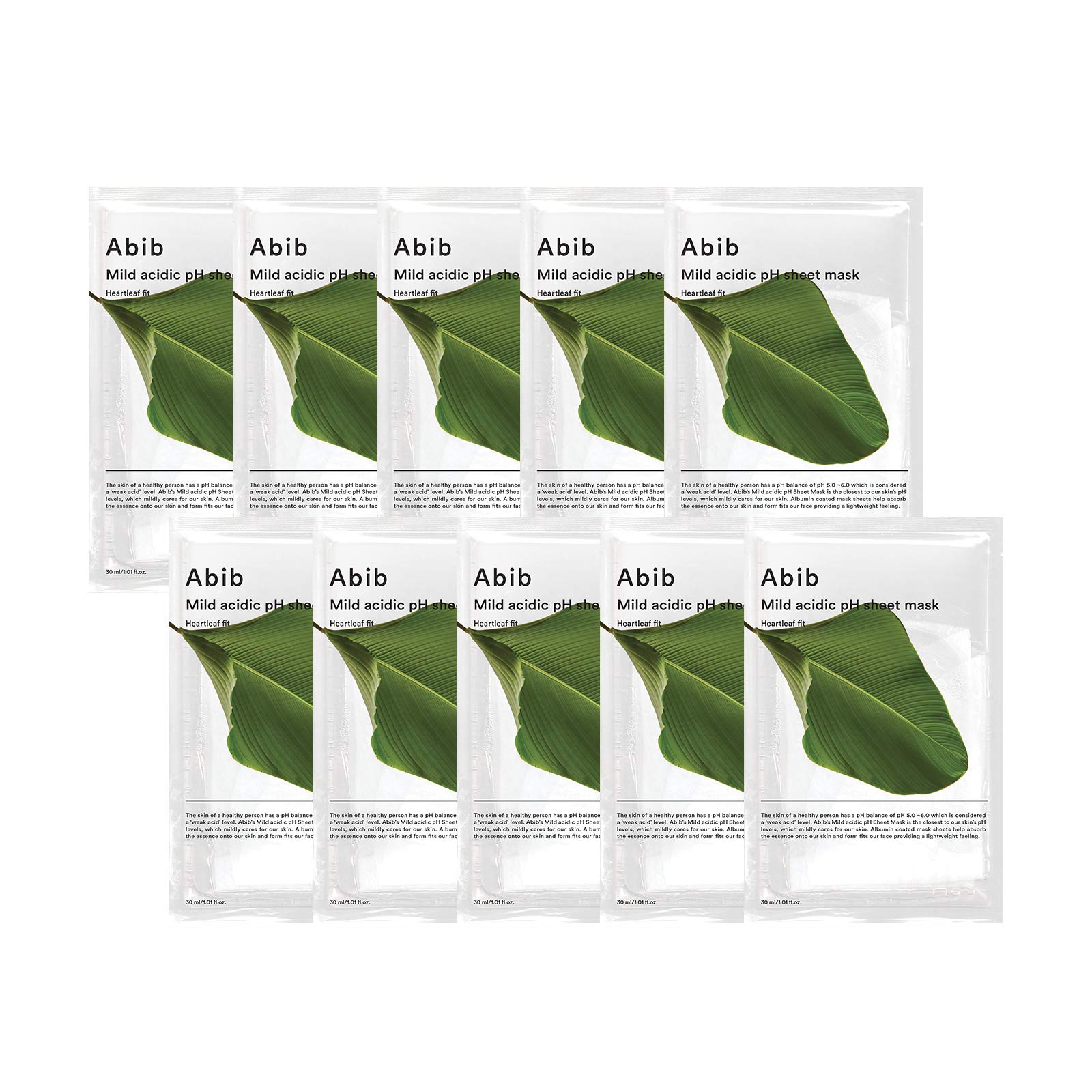 Foto 2 pulgar | Mascarilla Abib Heartleaf Fit, Ph Ácido Suave, 30 Ml X 10 - Venta Internacional.