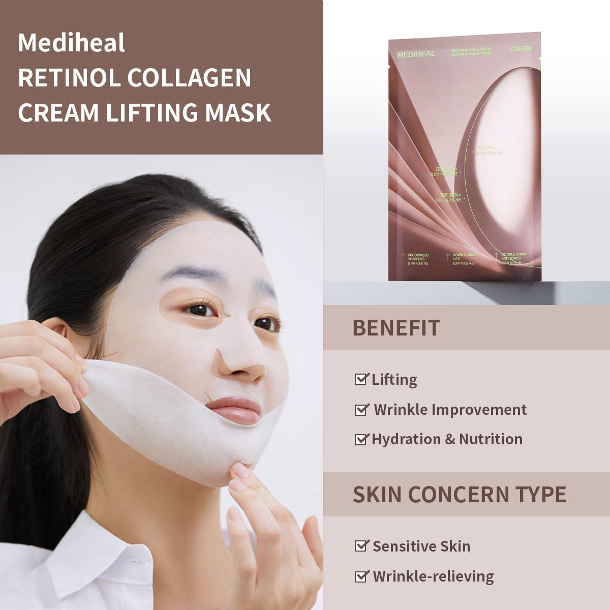 Foto 5 pulgar | Mascarilla Mediheal, Crema De Colágeno Con Retinol, Lifting Y Antienvejecimiento - Venta Internacional.