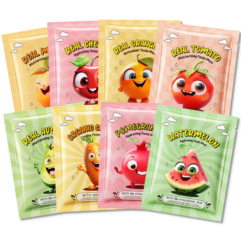 Foto 2 pulgar | Set De Mascarillas Faciales Kaely Fruit Para Niños, Paquete De 8 - Venta Internacional.