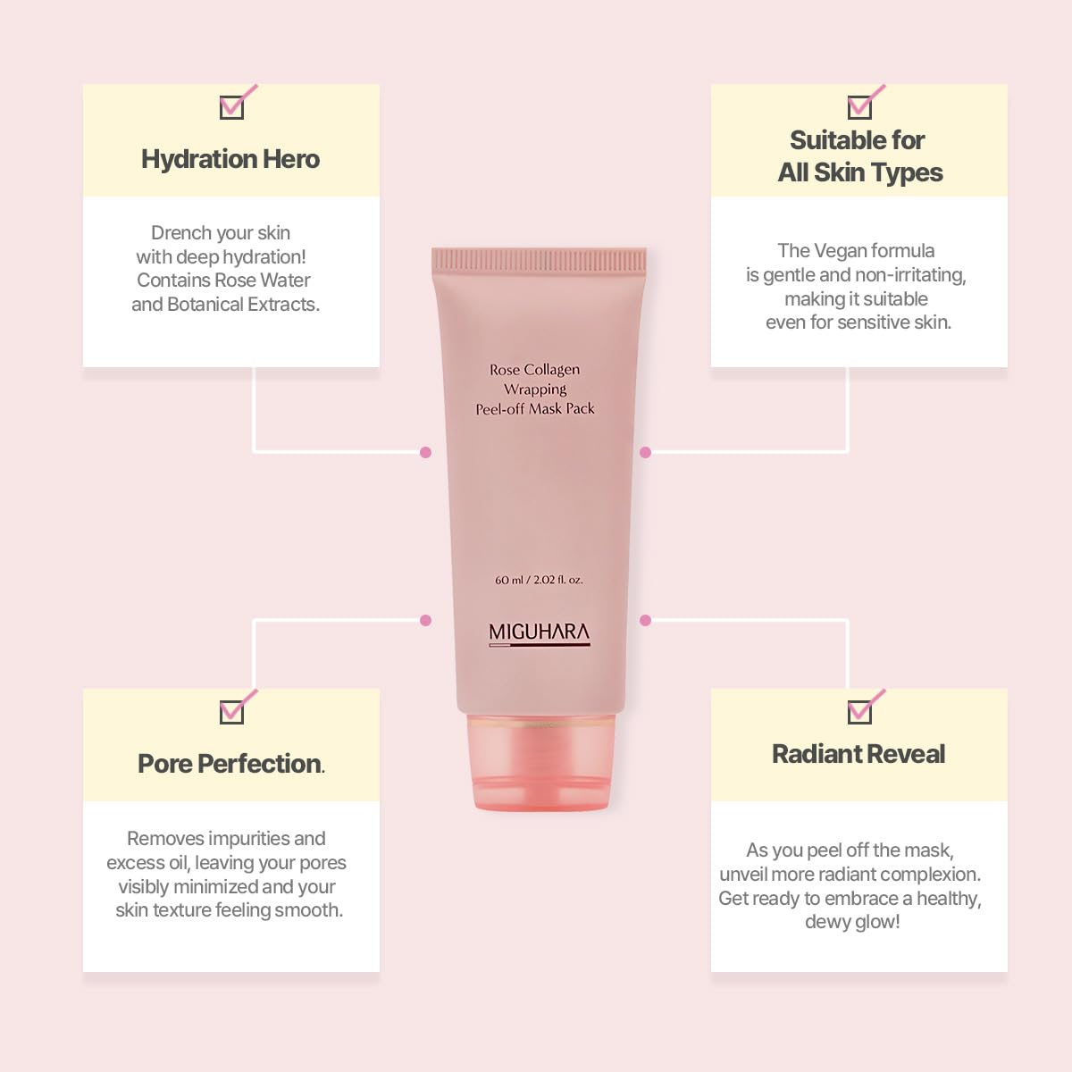 Foto 2 | Mascarilla Exfoliante Miguhara Con Colágeno De Rosas, 60 Ml - Venta Internacional.