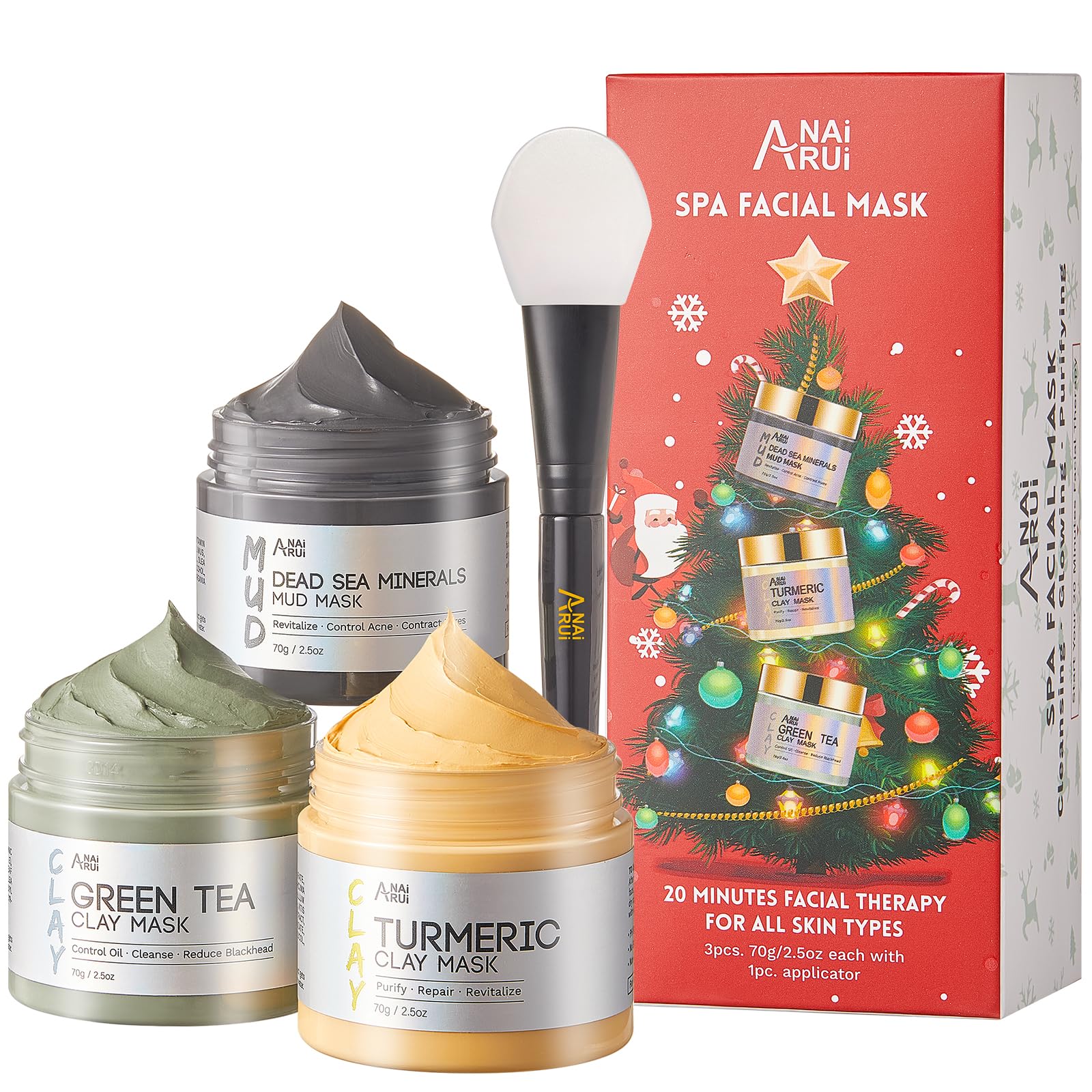 Set De Mascarillas Faciales Anai Rui, Regalo De Navidad, Arcilla Cúrcuma, 75 Ml X 3 - Venta Internacional. $874