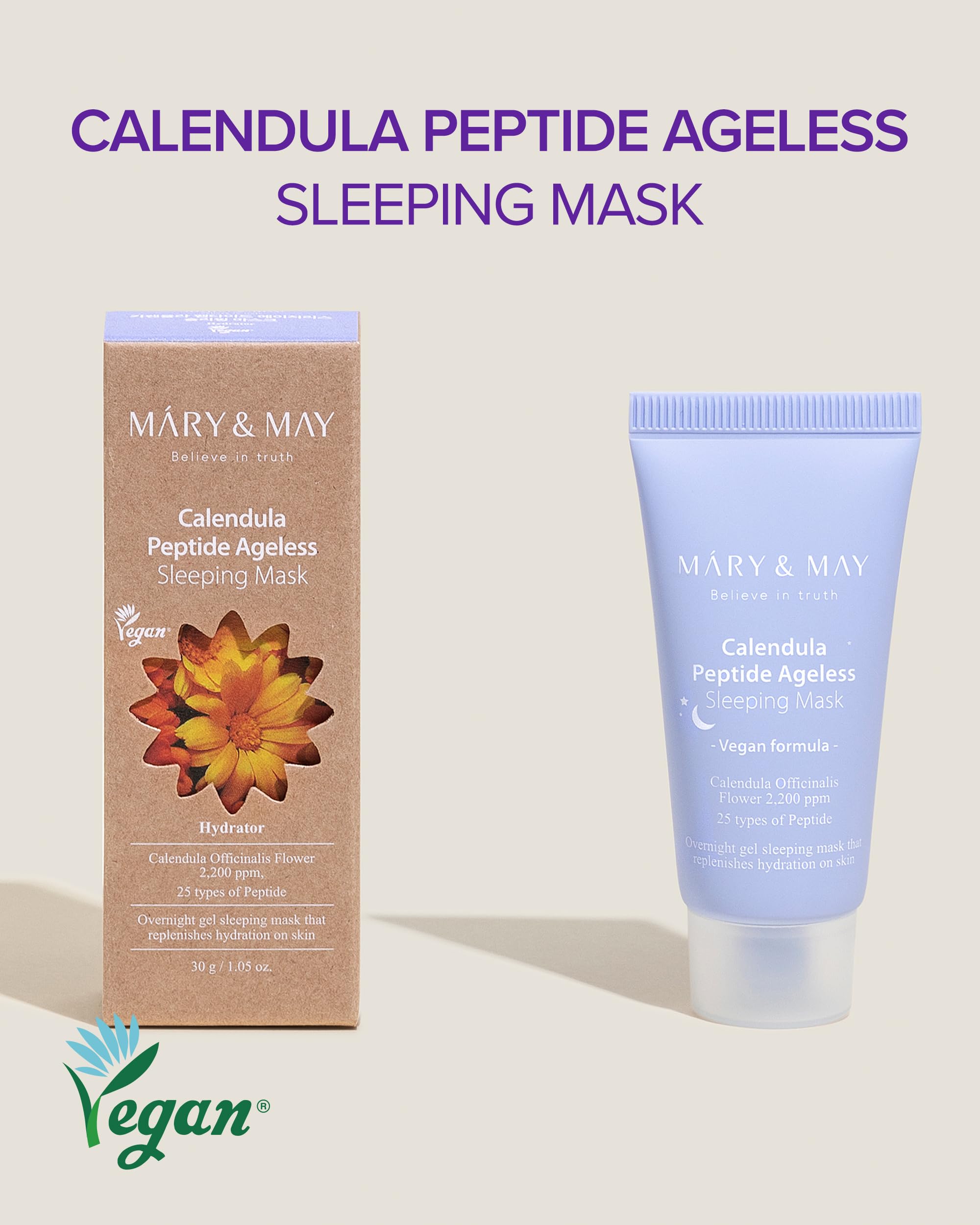 Foto 3 pulgar | Mascarilla Para Dormir Mary&may Vegan Caléndula Peptide Ageless - Venta Internacional.