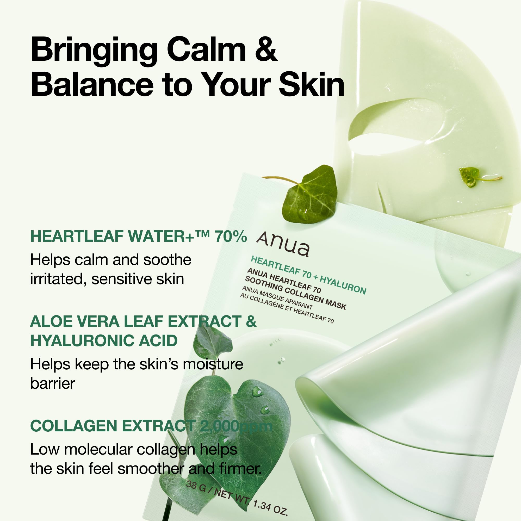 Foto 3 | Mascarilla Facial Anua Heartleaf 70 Soothing Collagen 38ml (4 Unidades) - Venta Internacional.