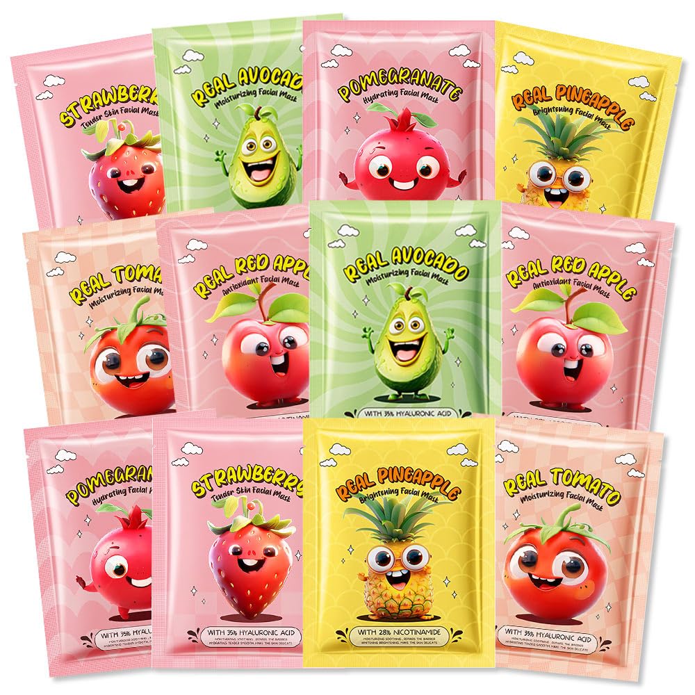 Foto 2 pulgar | Set De Mascarillas Faciales Kaely Fruit Para Niños, Paquete De 12 - Venta Internacional.