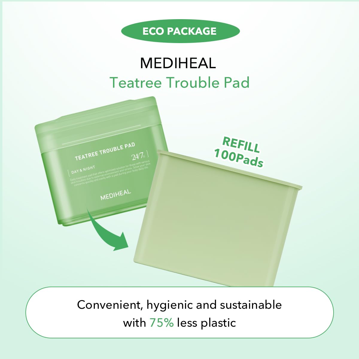 Foto 2 | Recarga Mediheal Teatree Trouble Pad, 100 Almohadillas, Tónico De Algodón - Venta Internacional.