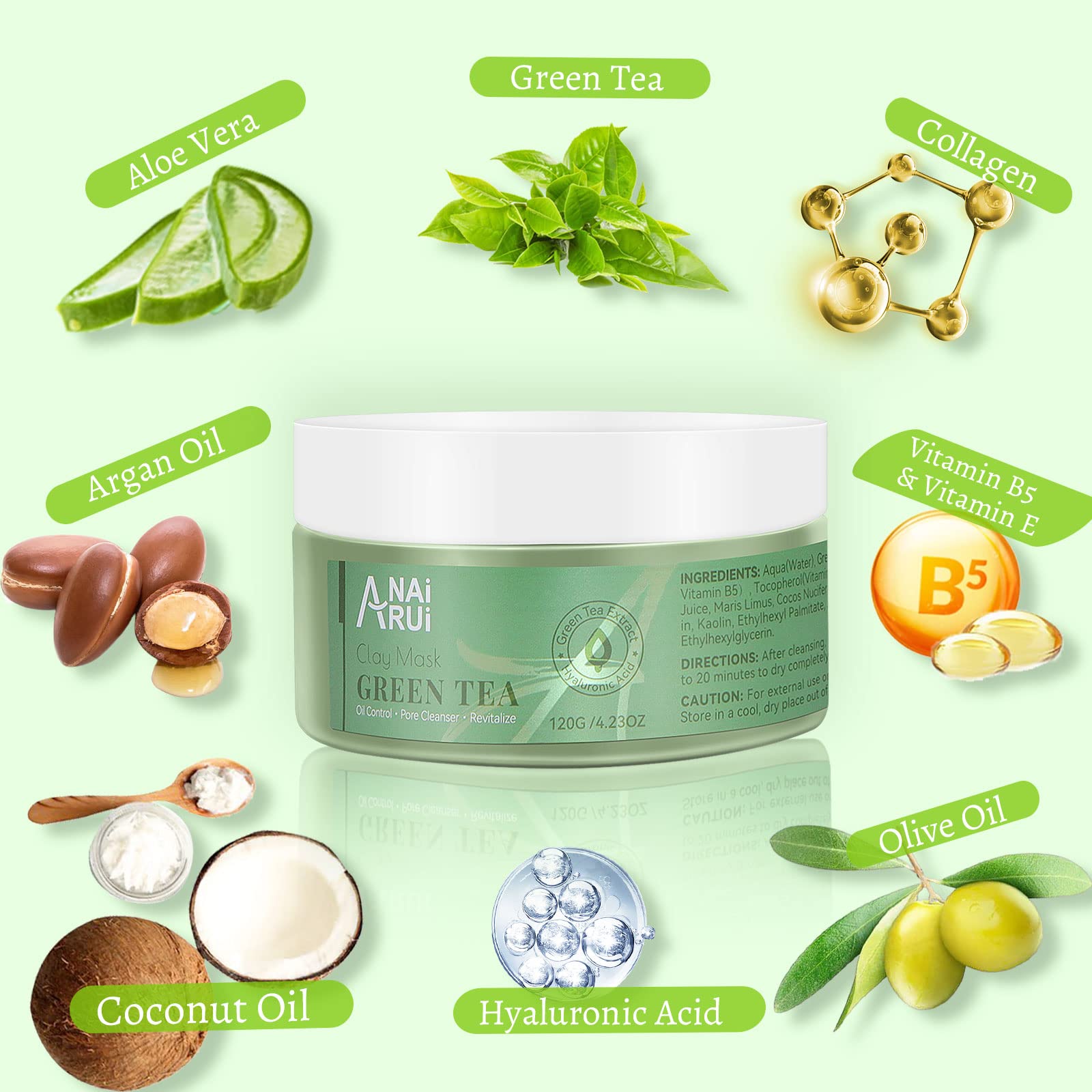 Foto 3 pulgar | Máscara De Arcilla Anai Rui Con Té Verde, Limpieza Profunda Sin Poros Con Aloe, 100 Ml - Venta Internacional.