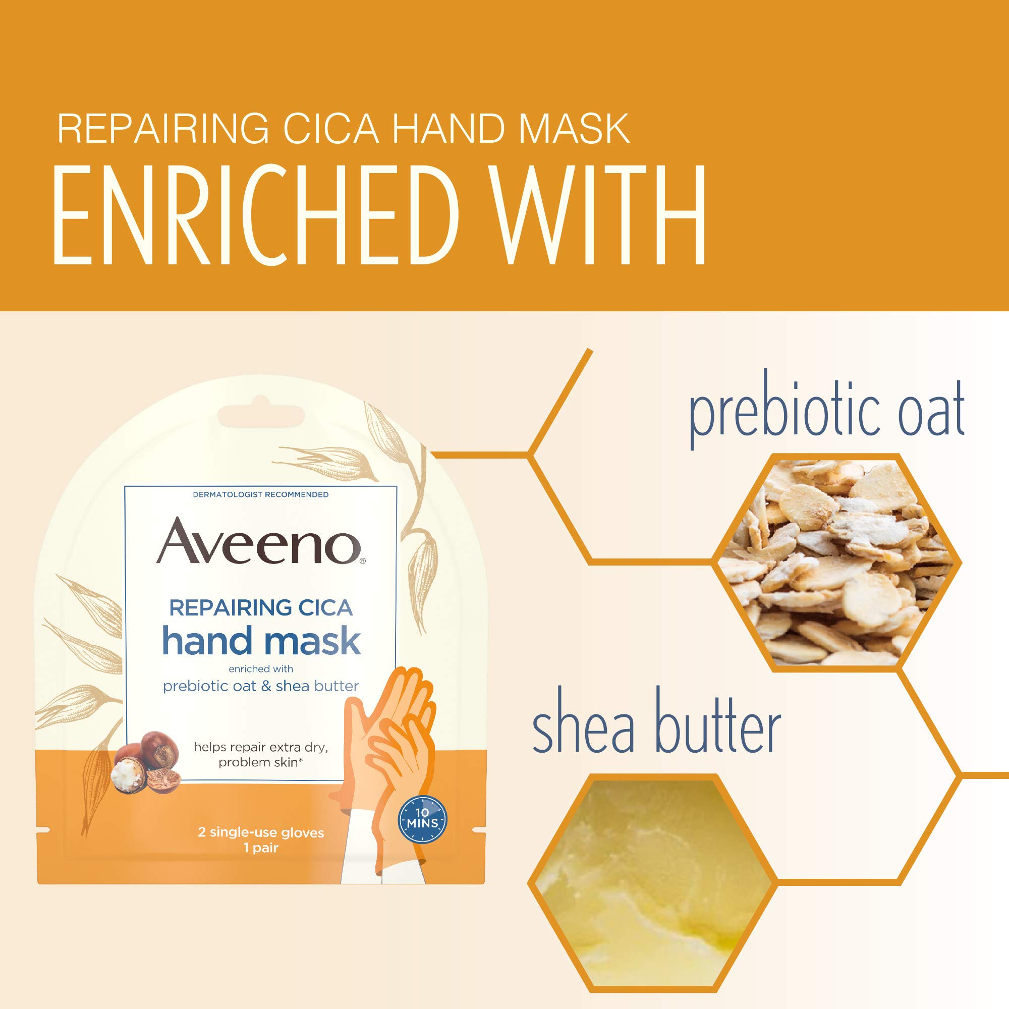 Foto 6 pulgar | Máscara De Manos Aveeno Repair Cica Con Avena Prebiótica Y Karité, 6 Veces - Venta Internacional.
