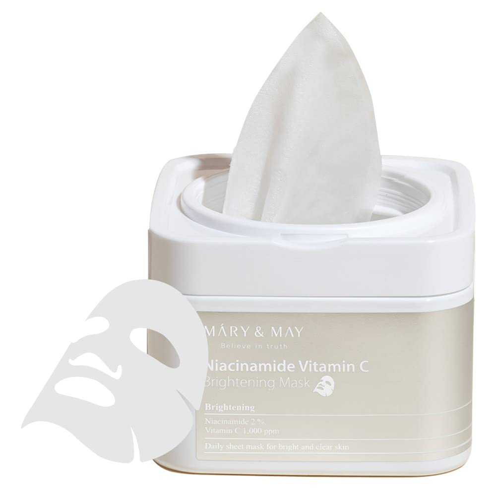 Mascarilla Facial Mary&may, Niacinamida Y Vitamina C, Iluminadora, 30 Hojas - Venta Internacional.