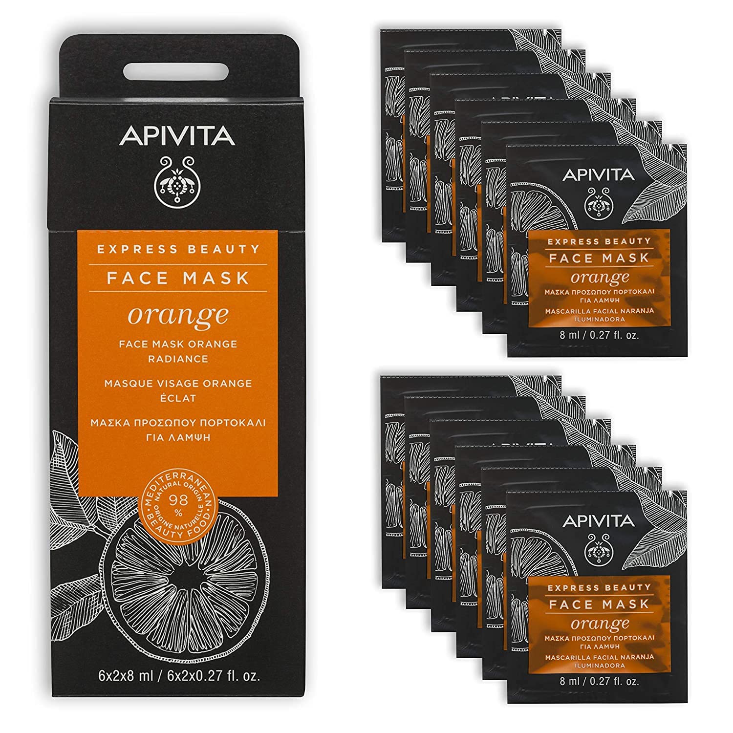 Mascarilla Apivita Express Beauty con Células Madre de Naranja 12 Piezas de 8 ml C/U - Venta Internacional $826