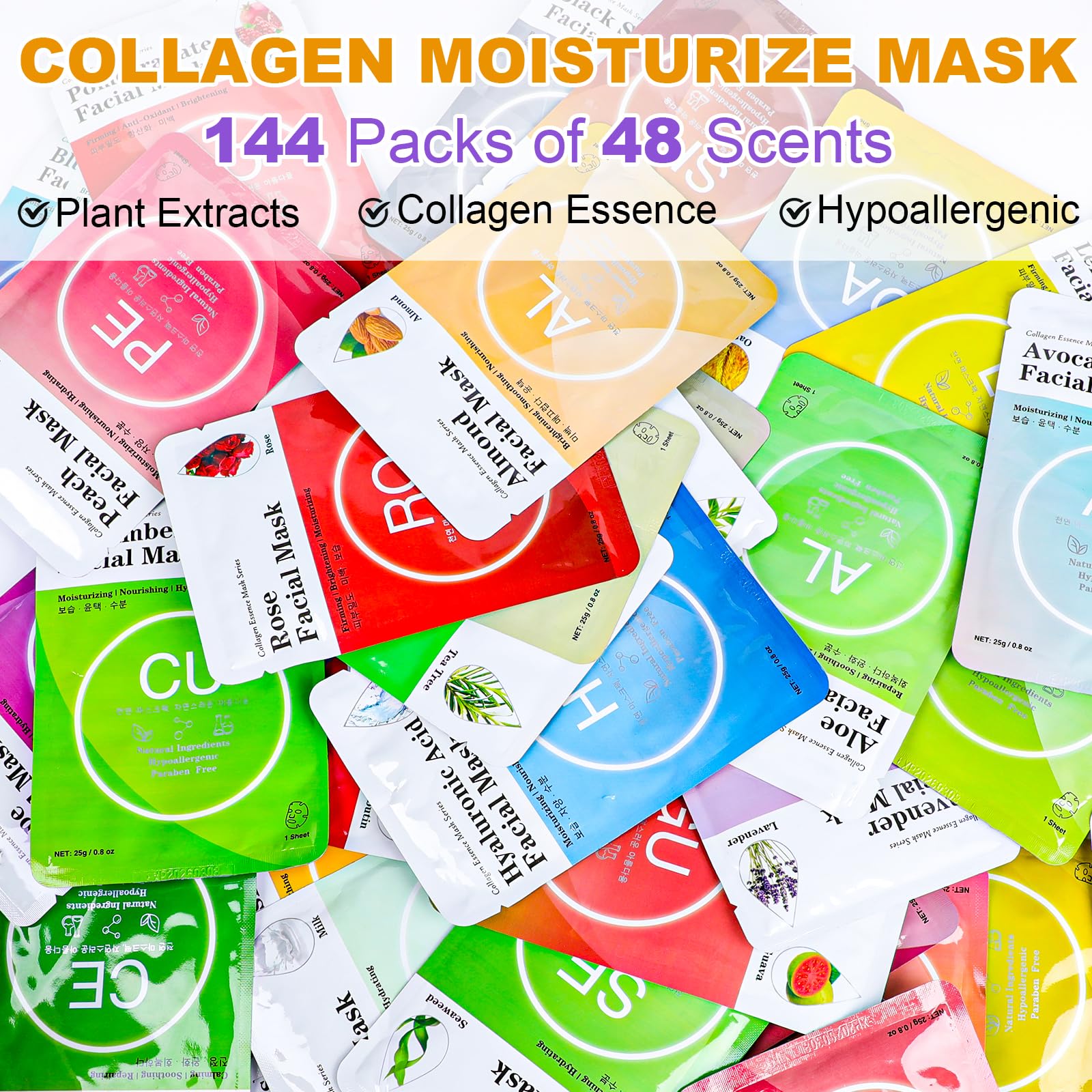 Foto 3 pulgar | Mascarillas Faciales Vespro Collagen Essence  Paquete De 144 Para Todo Tipo De Piel - Venta Internacional.