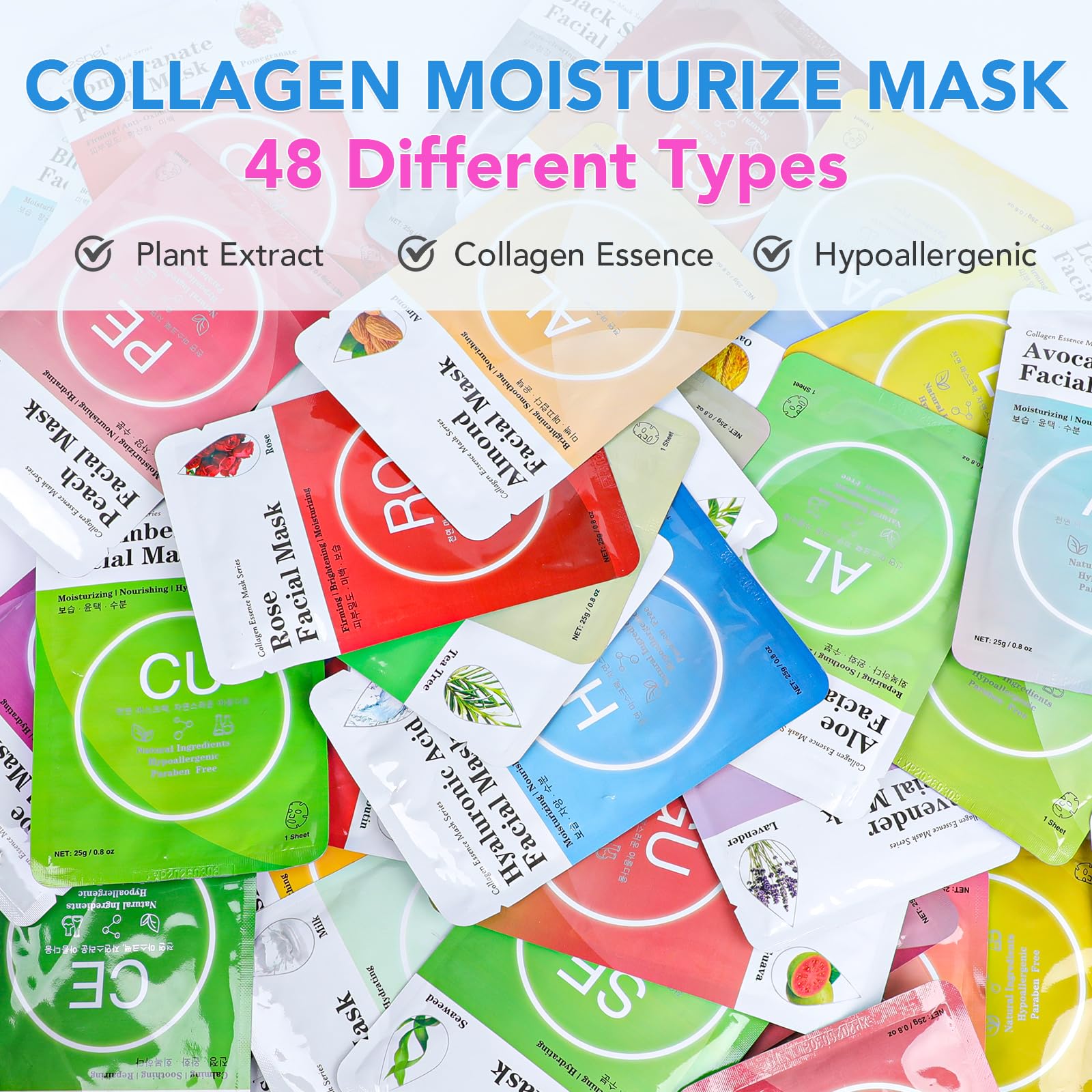 Foto 3 pulgar | Mascarillas Faciales En Láminas Con Esencia De Colágeno Vespro  Paquete De 48 - Venta Internacional.